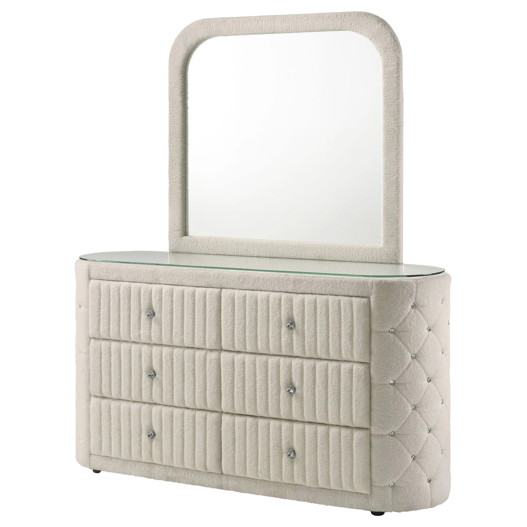 Sonya 6-drawer Upholstered Bedroom Dresser with Mirror Ivory - Image 4