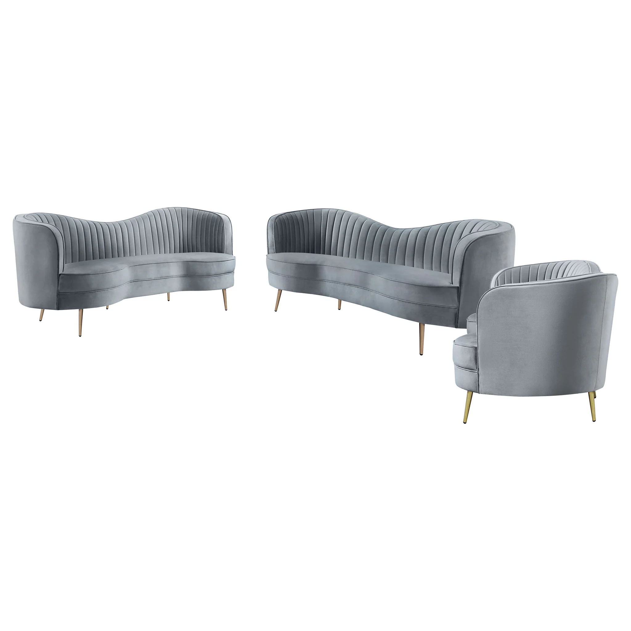 Sophia 3-piece Upholstered Channel Tufted Sofa Set Grey - Image 4