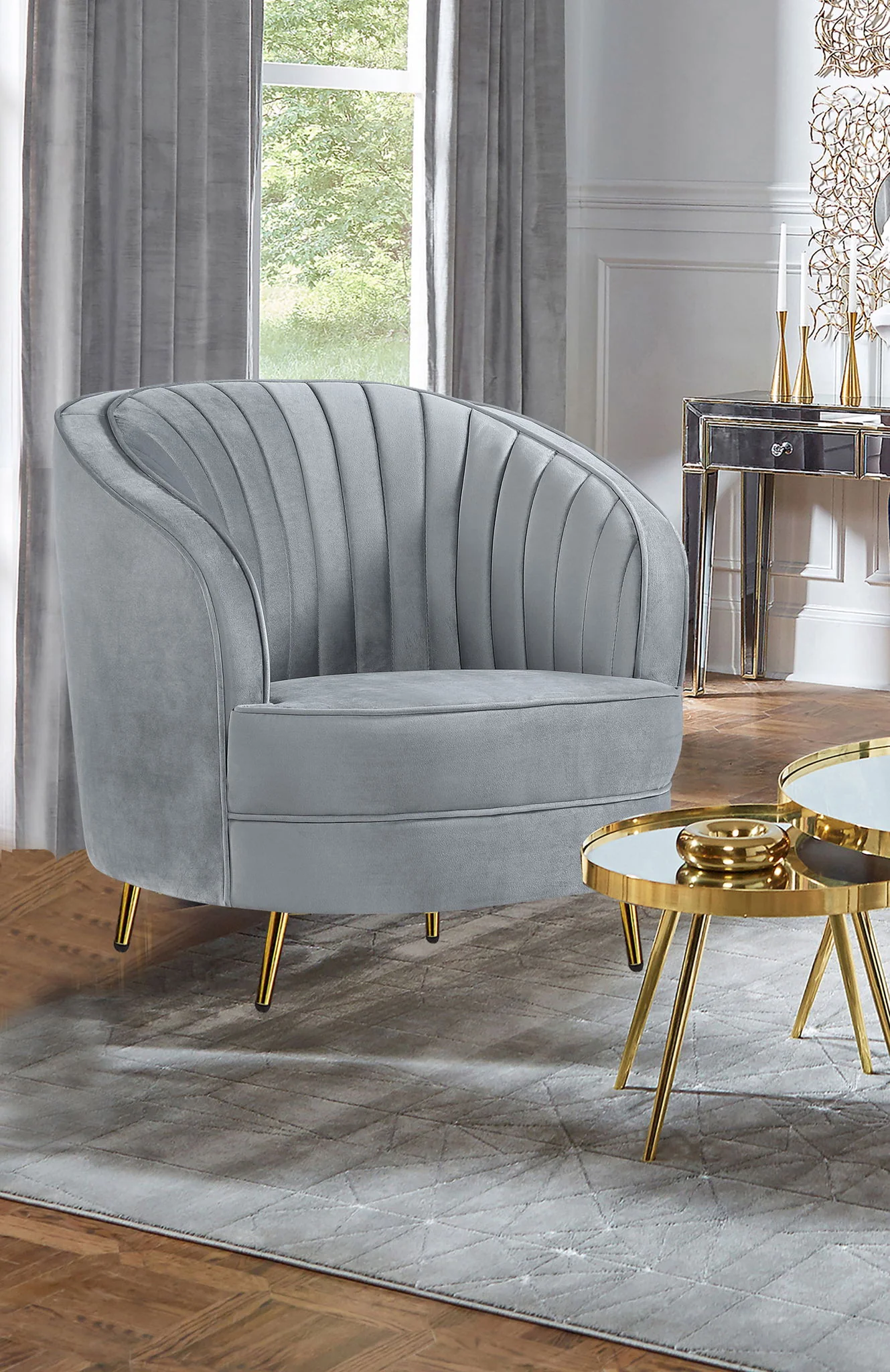 Sophia Upholstered Channel Tufted Barrel Accent Chair Grey - Image 2