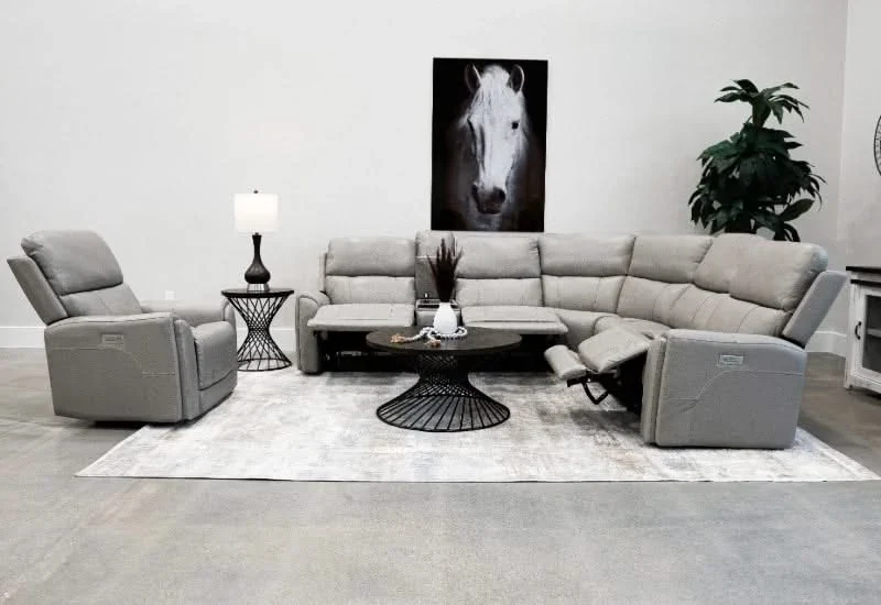 Sorento Dove Gray Leather Triple Power Reclining 6PC Sectional with Storage Console - Image 2