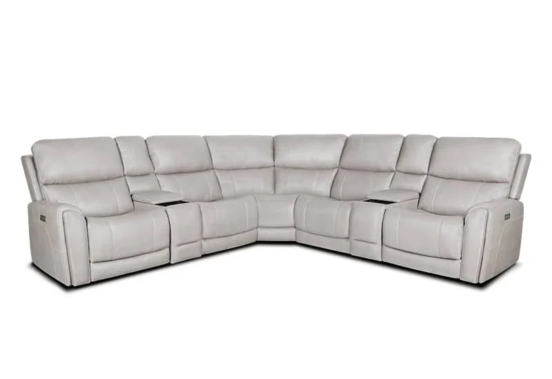 Sorento Dove Gray Leather Triple Power Reclining 6PC Sectional with Storage Console - Image 4