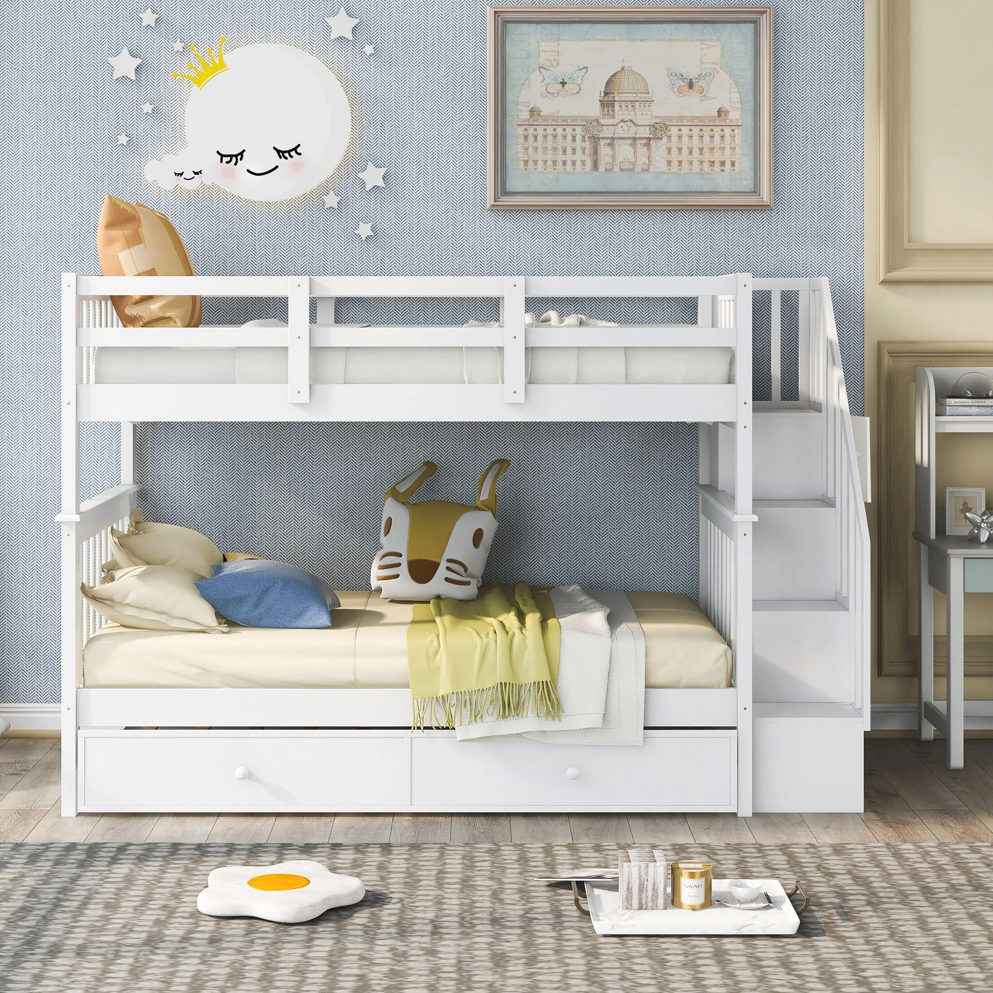 Stairway Bunk Bed With Storage And Guard Rail For Bedroom - Image 10