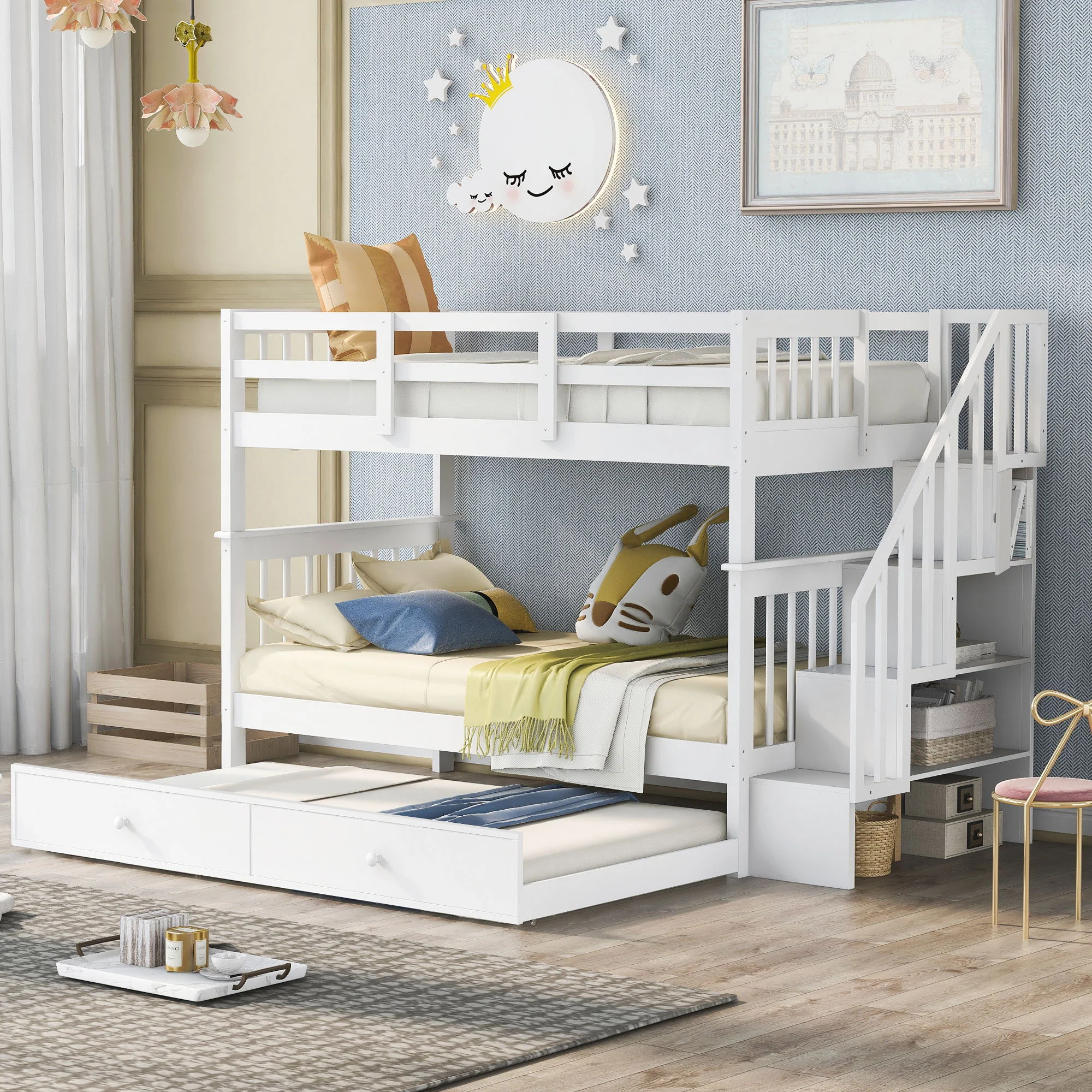 Stairway Bunk Bed With Storage And Guard Rail For Bedroom - Image 11