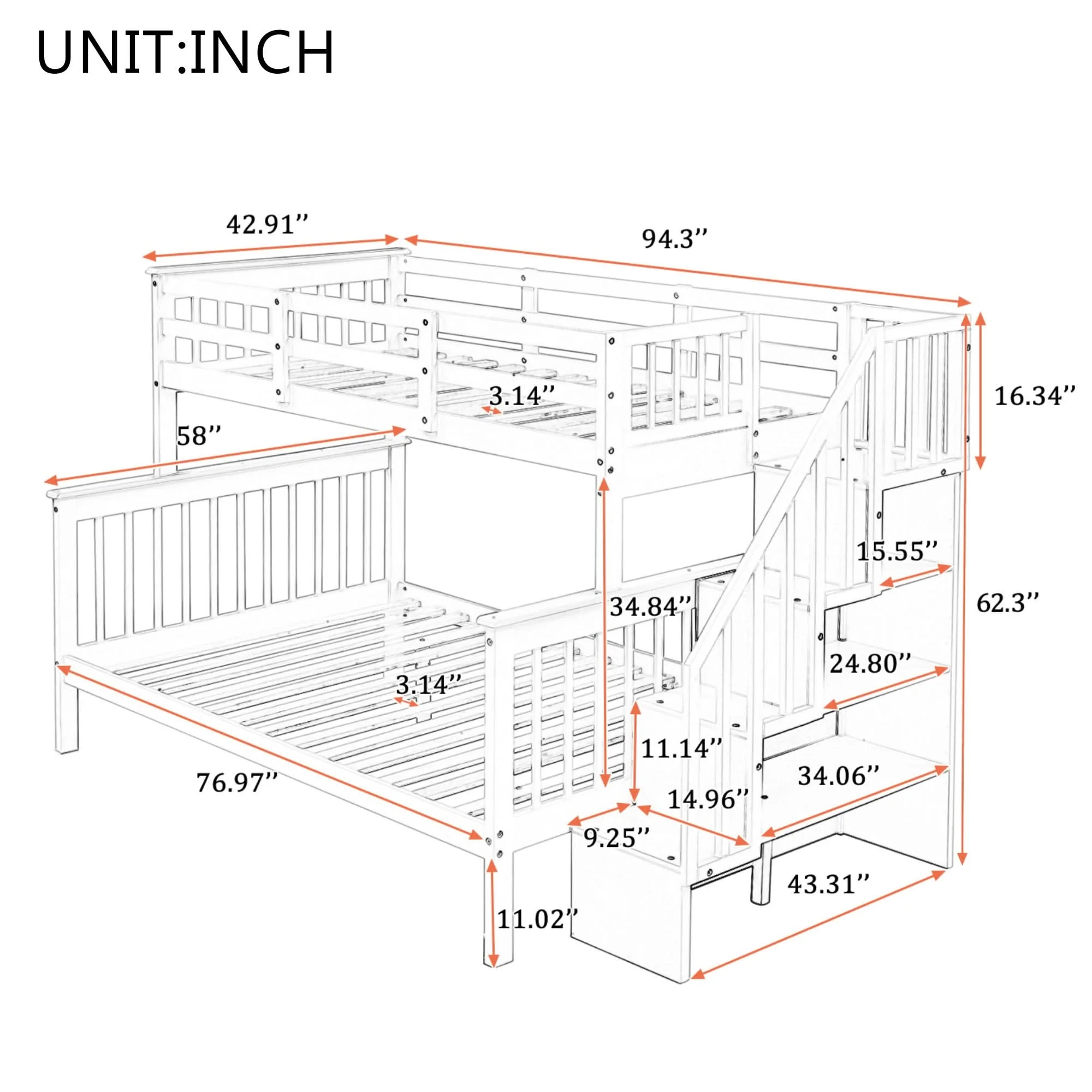 Stairway Bunk Bed With Storage And Guard Rail For Bedroom - Image 13