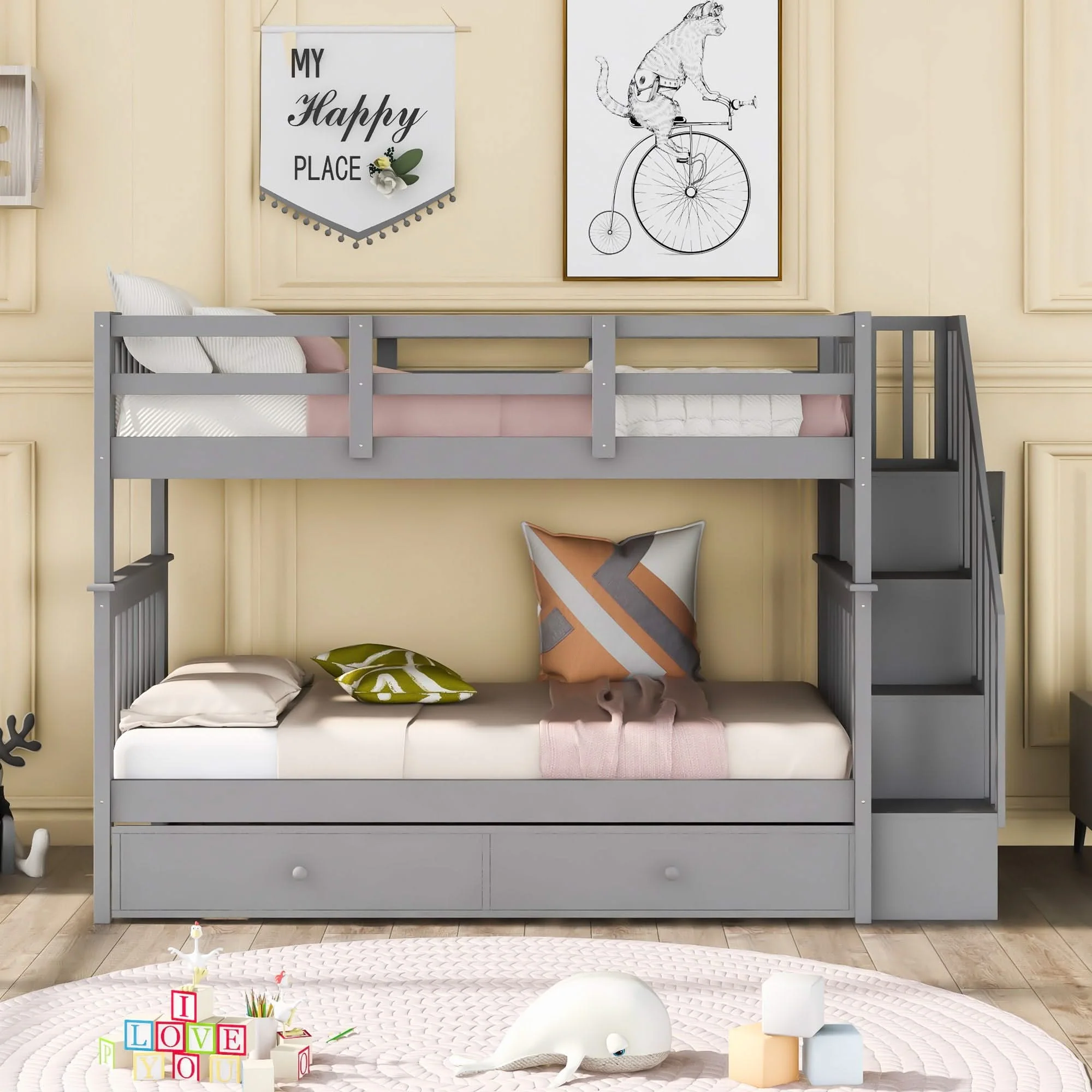 Stairway Bunk Bed With Storage And Guard Rail For Bedroom - Image 15