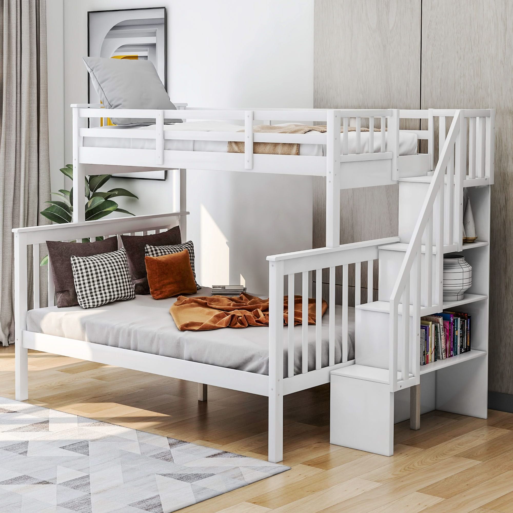 Stairway Bunk Bed With Storage And Guard Rail For Bedroom - Image 18