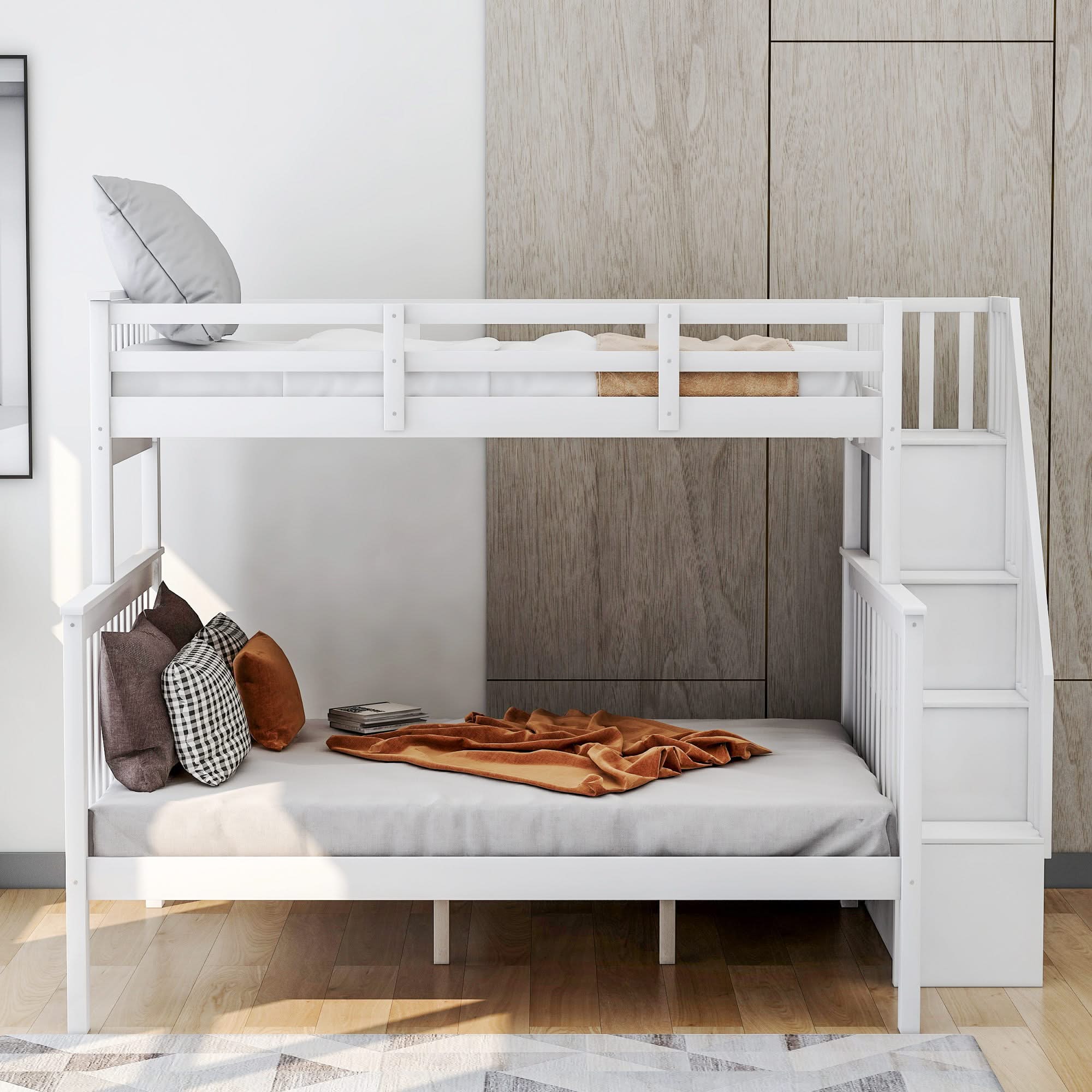 Stairway Bunk Bed With Storage And Guard Rail For Bedroom - Image 19