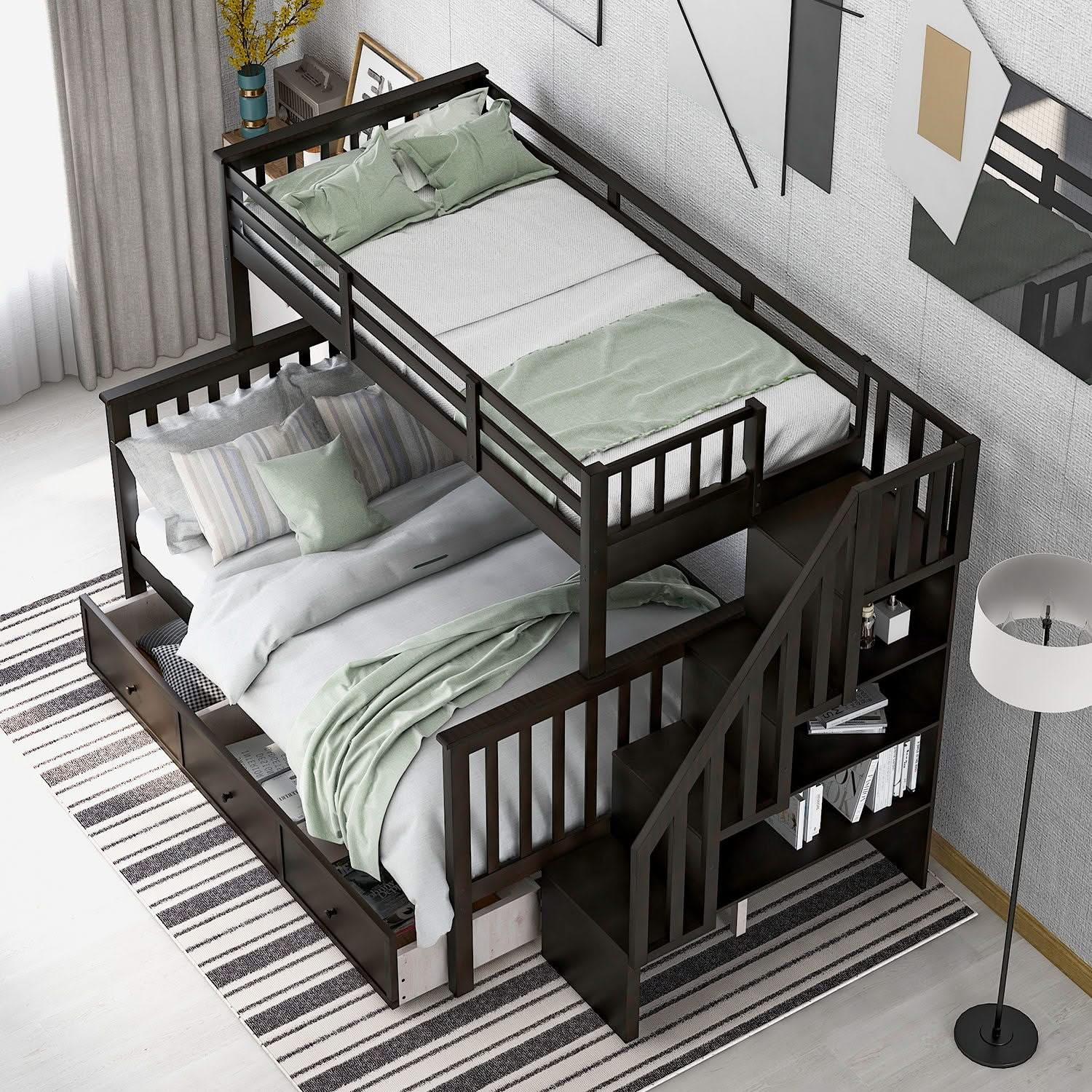 Stairway Bunk Bed With Storage And Guard Rail For Bedroom - Image 22