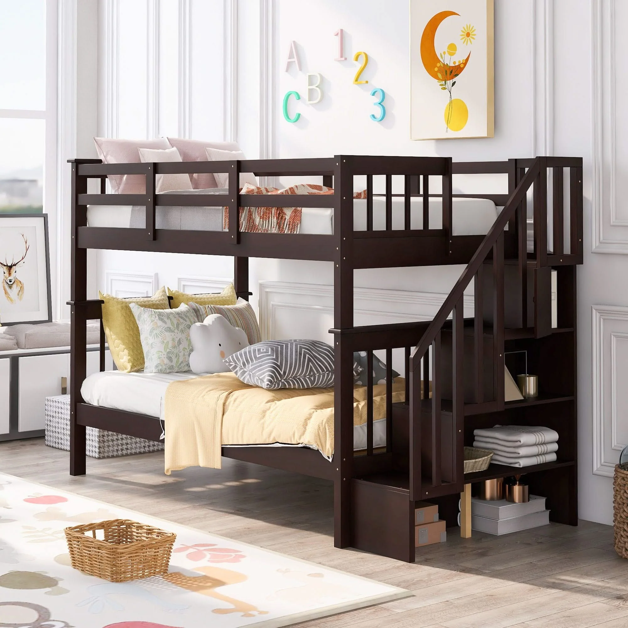 Stairway Bunk Bed With Storage And Guard Rail For Bedroom - Image 3