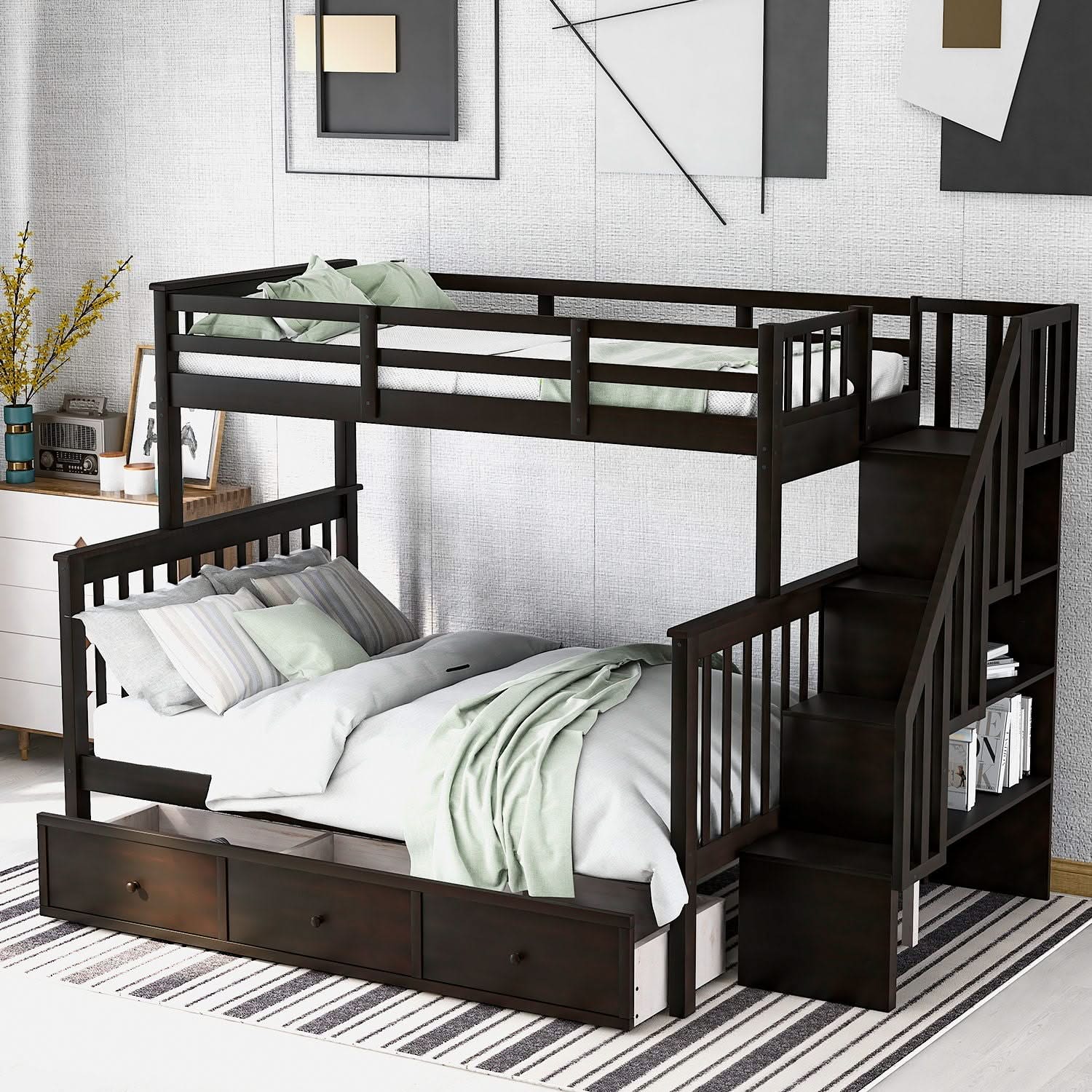 Stairway Bunk Bed With Storage And Guard Rail For Bedroom - Image 4