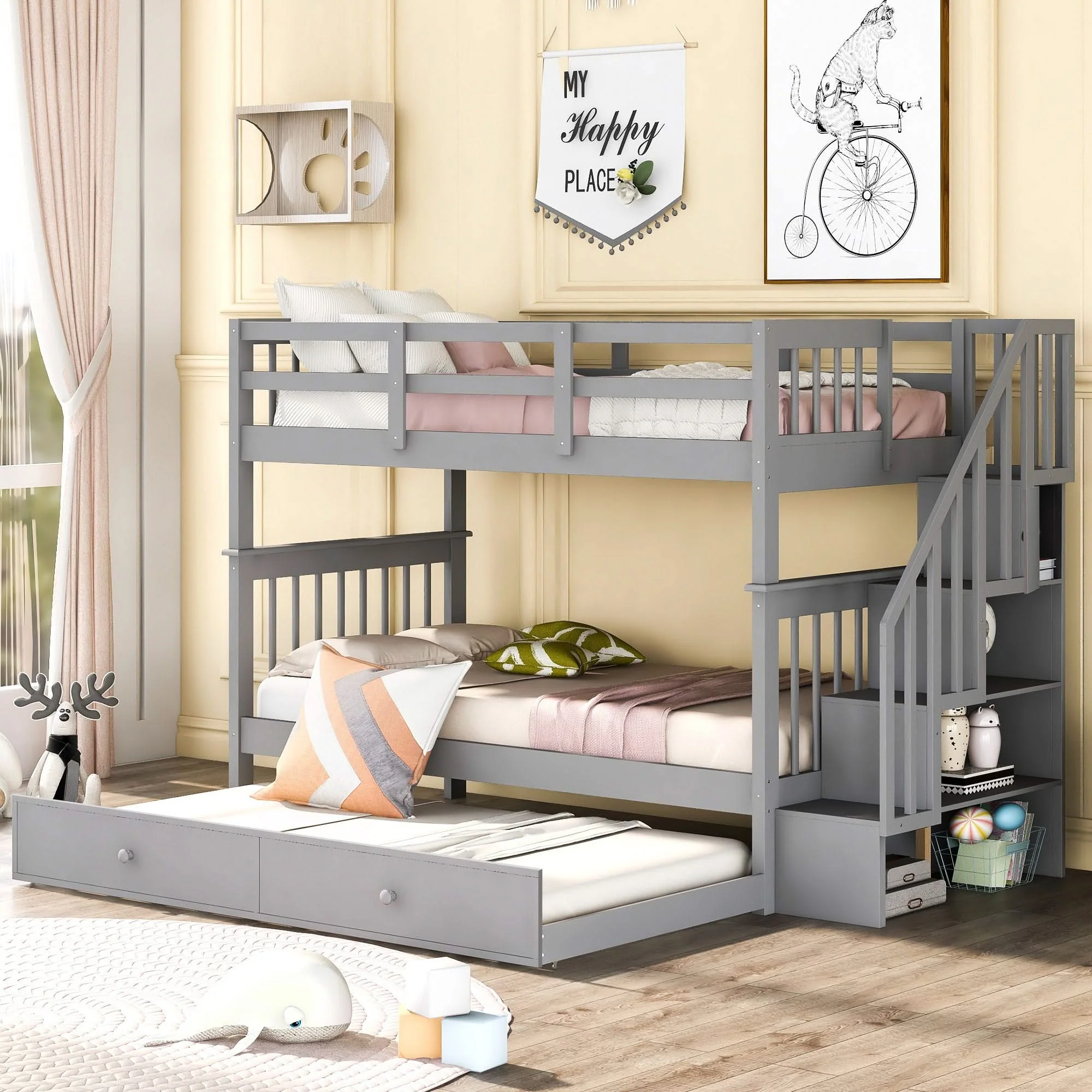 Stairway Bunk Bed With Storage And Guard Rail For Bedroom - Image 6