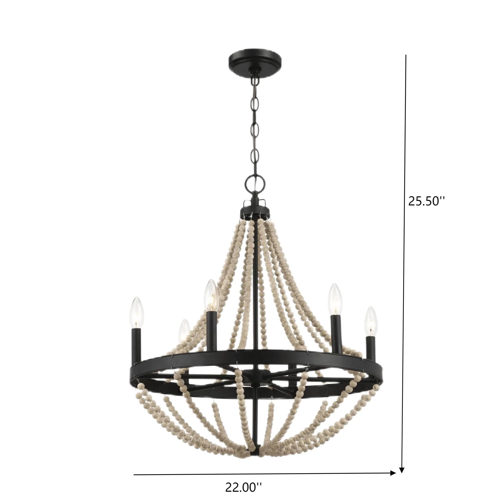 Starry - Chandelier 6 Candle Light Wood Beaded Pendant Light For Dining Room - Black / Clear - Image 3