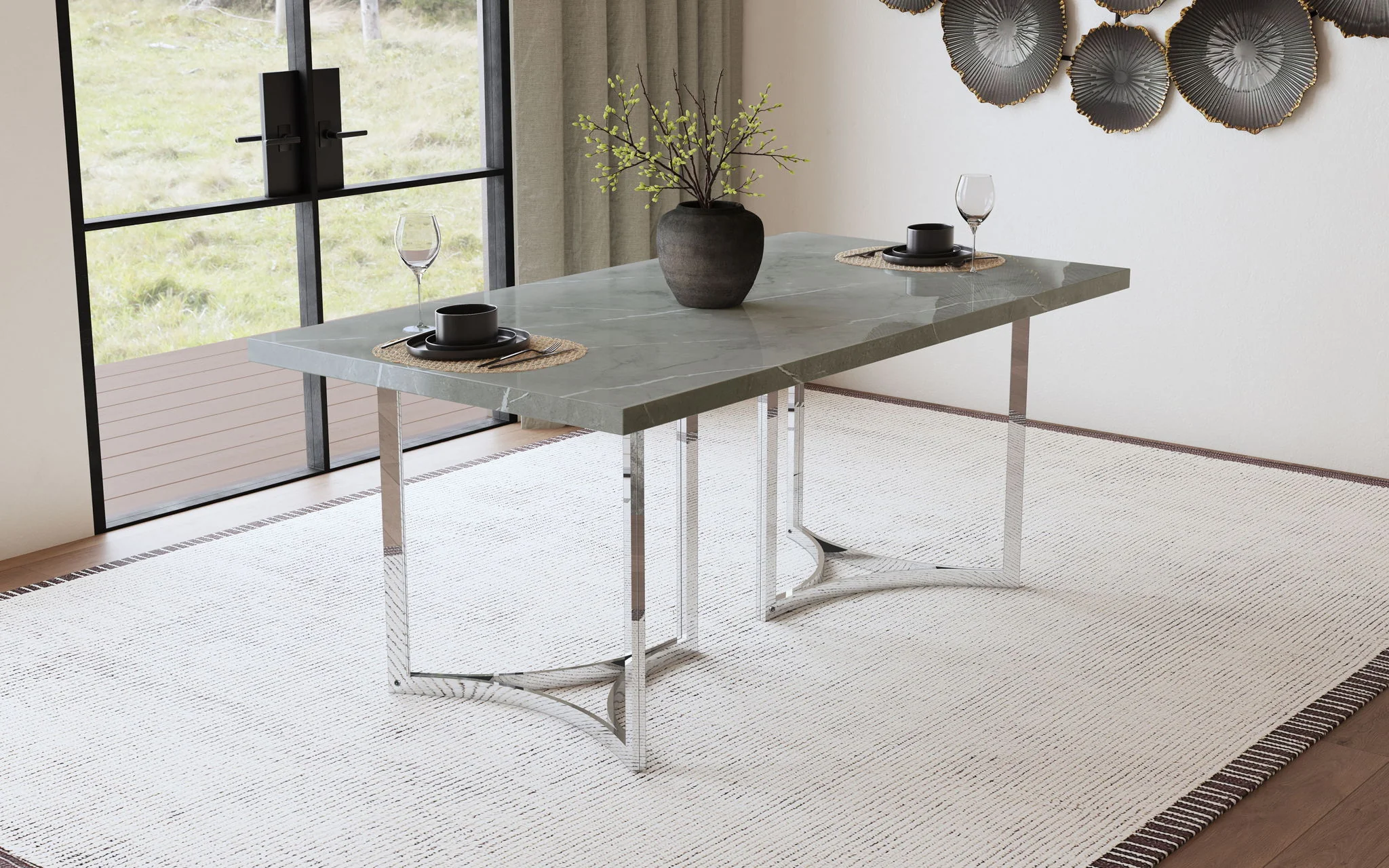 Sterling 72-inch Rectangular Dining Table Grey Faux Marble - Image 3
