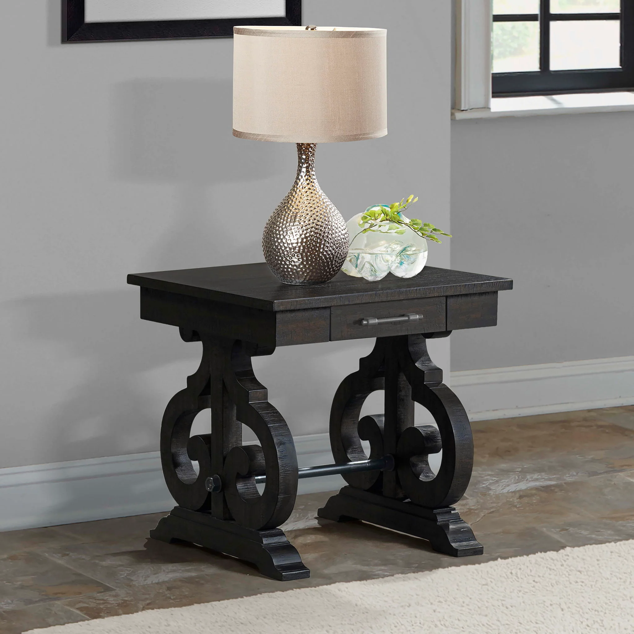 Stone - Chairside Table With PU Base - Dark Walnut - Image 4