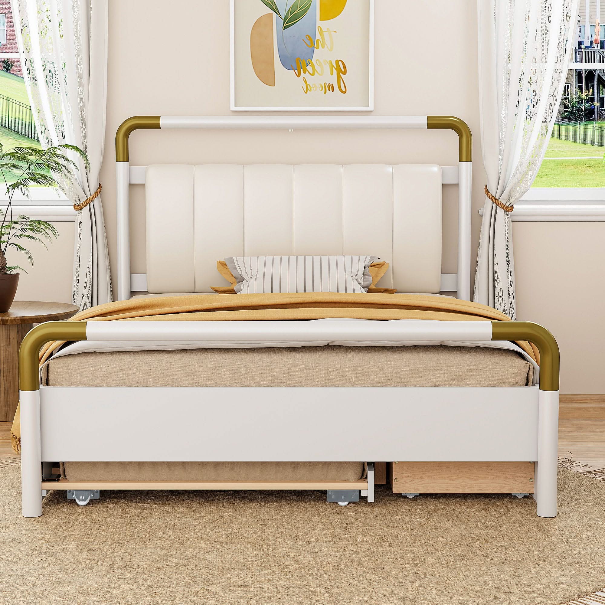 Storage Platform Bed, With 2 Big Drawers, Trundle - Image 3