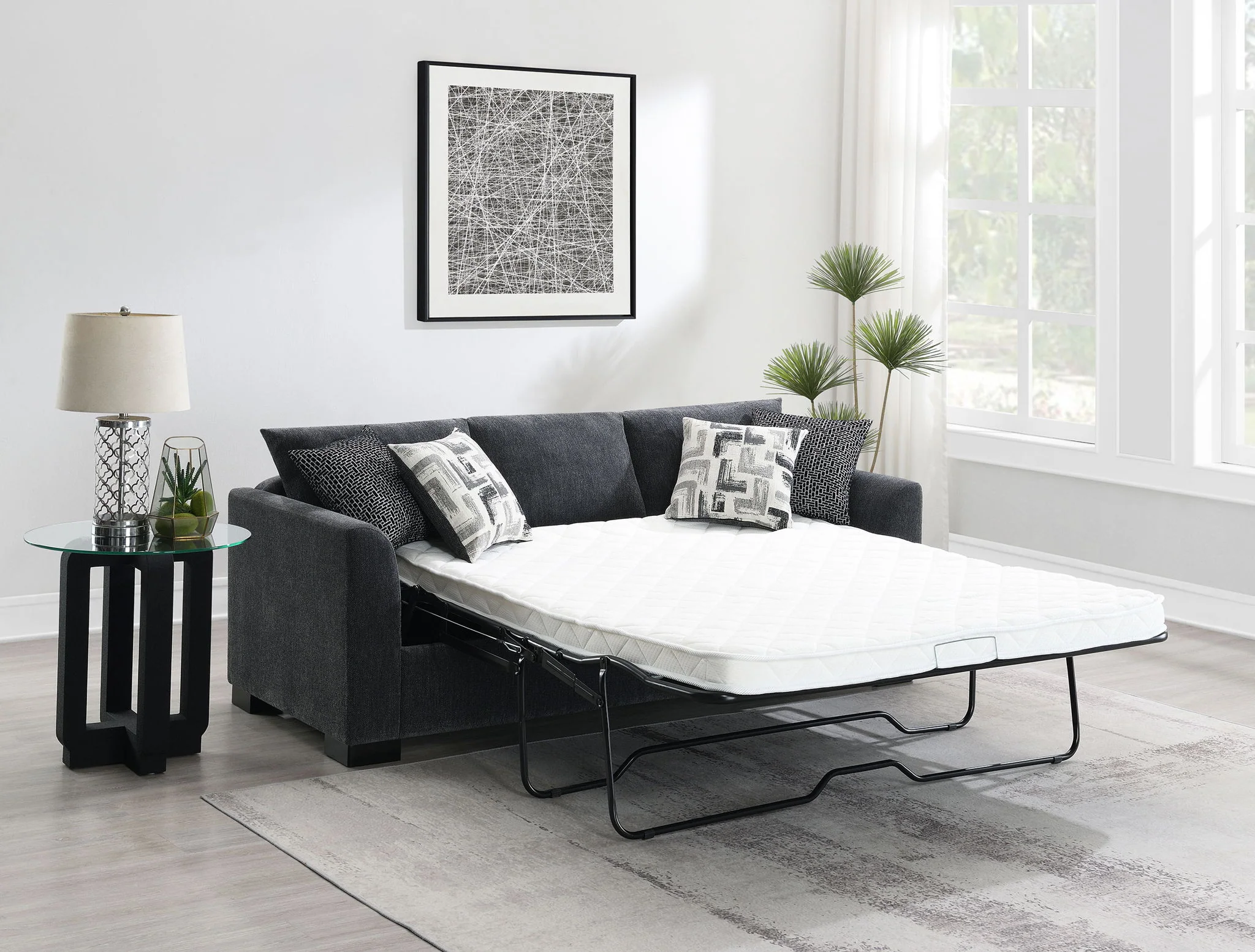 Storey Upholstered Sleeper Sectional Chaise Sofa Dark Grey - Image 3