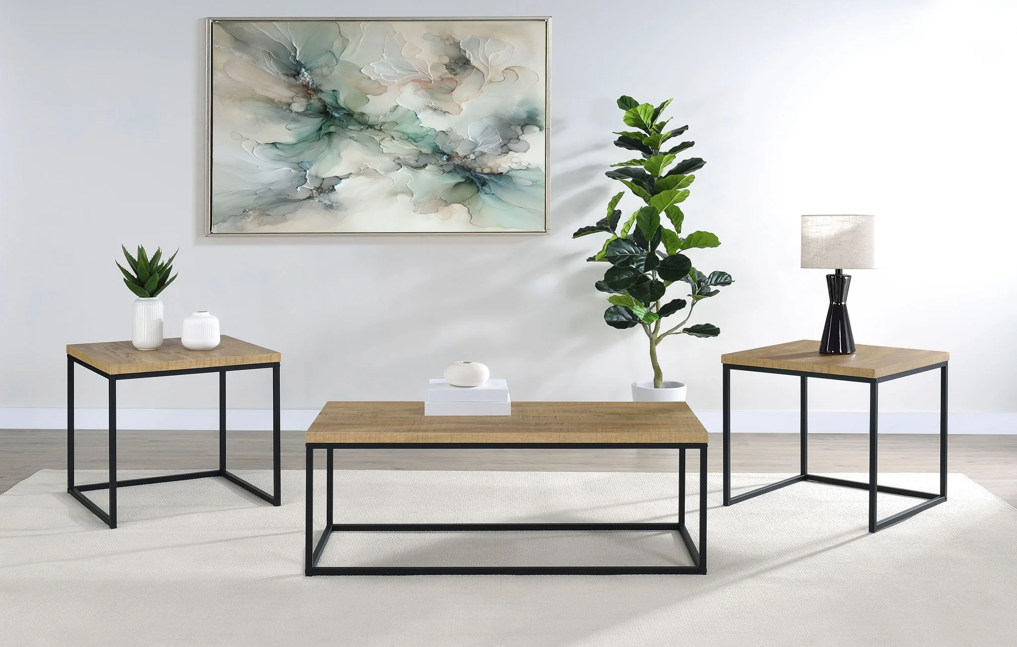 Straden 3-piece Engineered Wood Coffee Table Set Mango and Black - Image 4