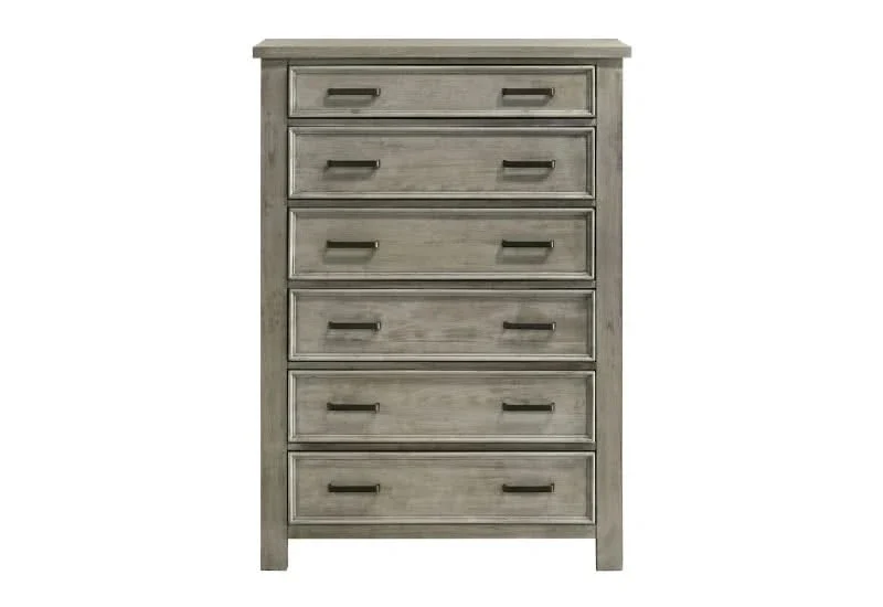Sullivan Grey 6 Drawer Chest with Fabric-Lined Top Drawer