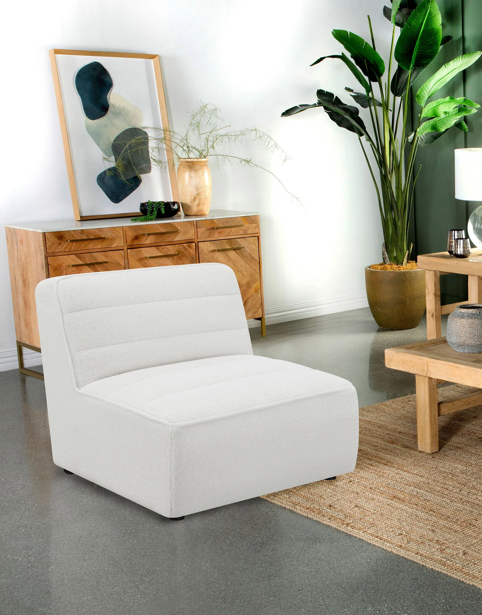 Sunny Upholstered Armless Chair Natural - Image 2