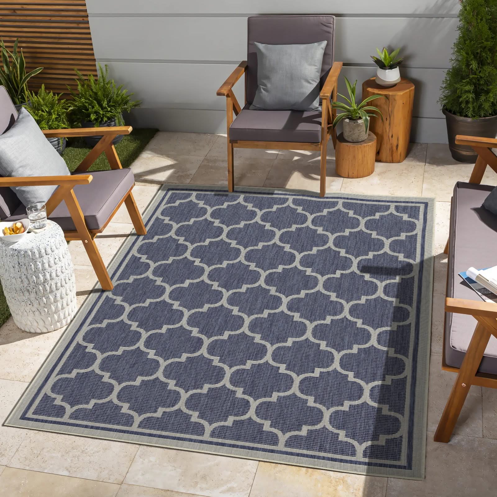 Sunshine - 5'3" X 7'3" Indoor, Outdoor Area Rug Polypropylene - Blue - Image 4