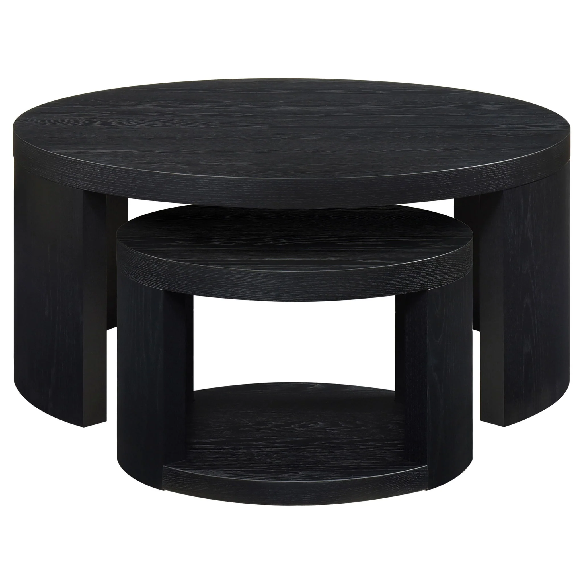 Sweeney 2-piece Round Wood Occasional Nesting Table Set Black - Image 2