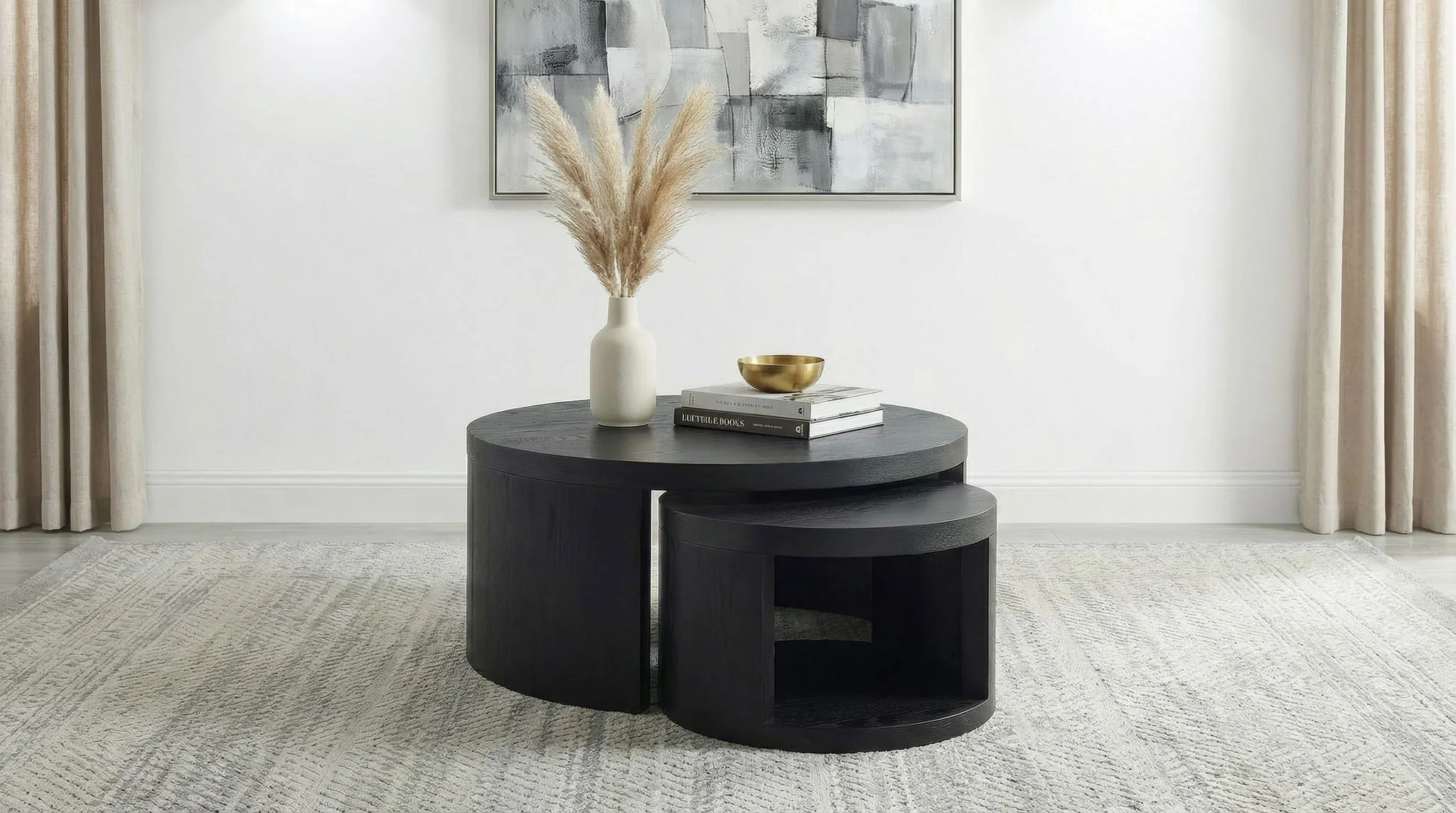 Sweeney 2-piece Round Wood Occasional Nesting Table Set Black - Image 4