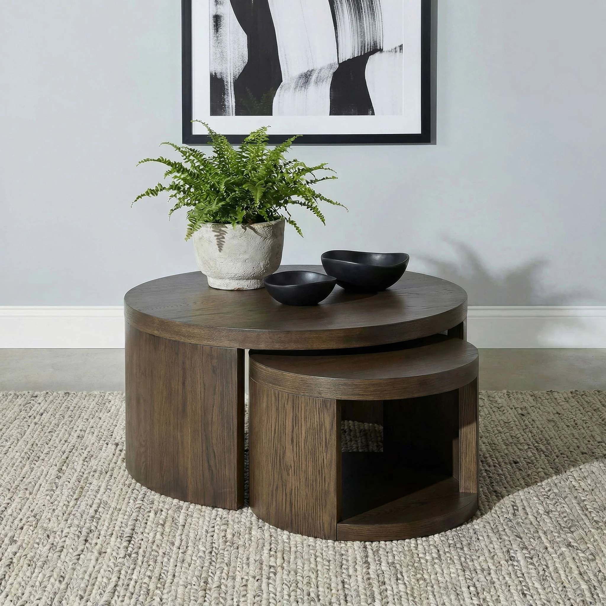 Sweeney 2-piece Round Wood Occasional Nesting Table Set Dark Walnut - Image 2