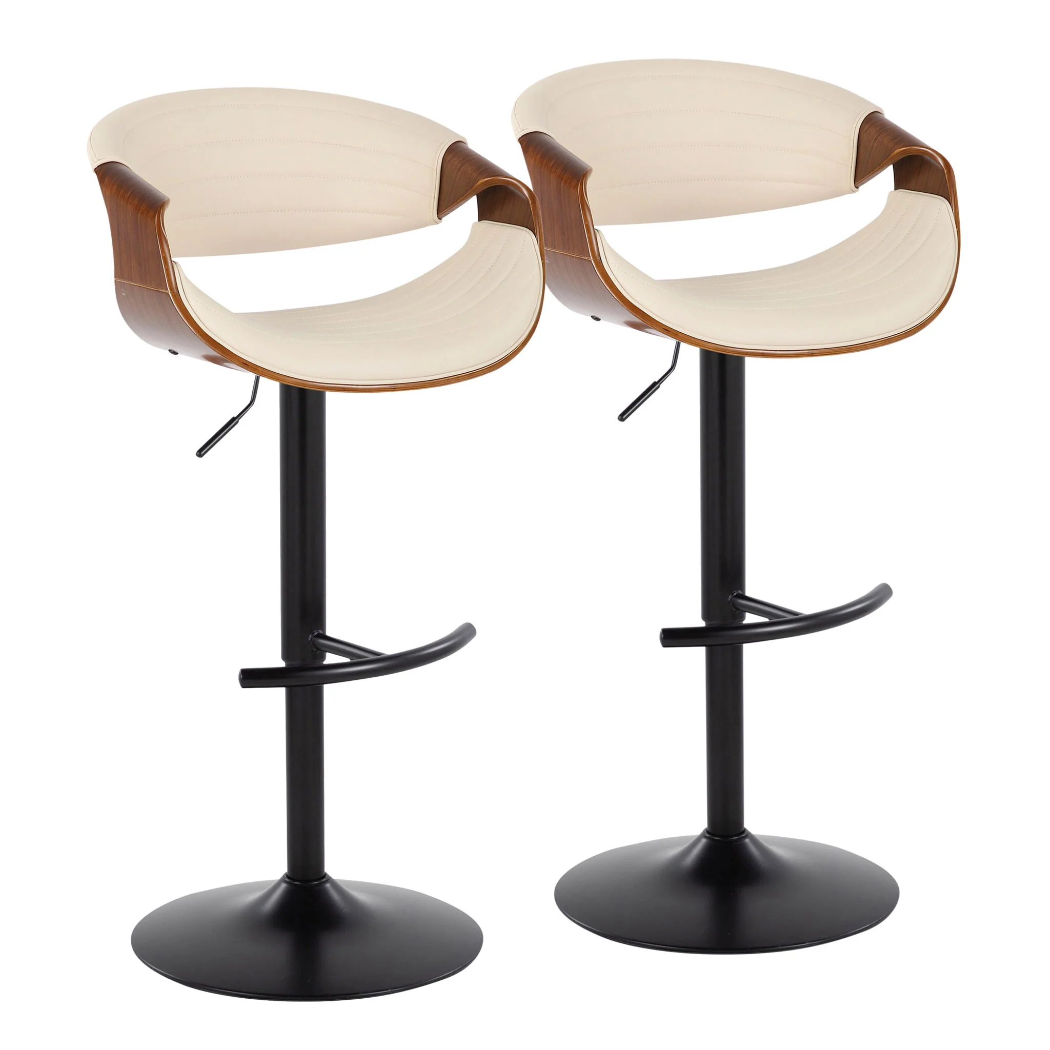 Symphony - Mid Century Modern Adjustable Barstool With Swivel With Rounded T Footrest (Set of 2) - Image 2