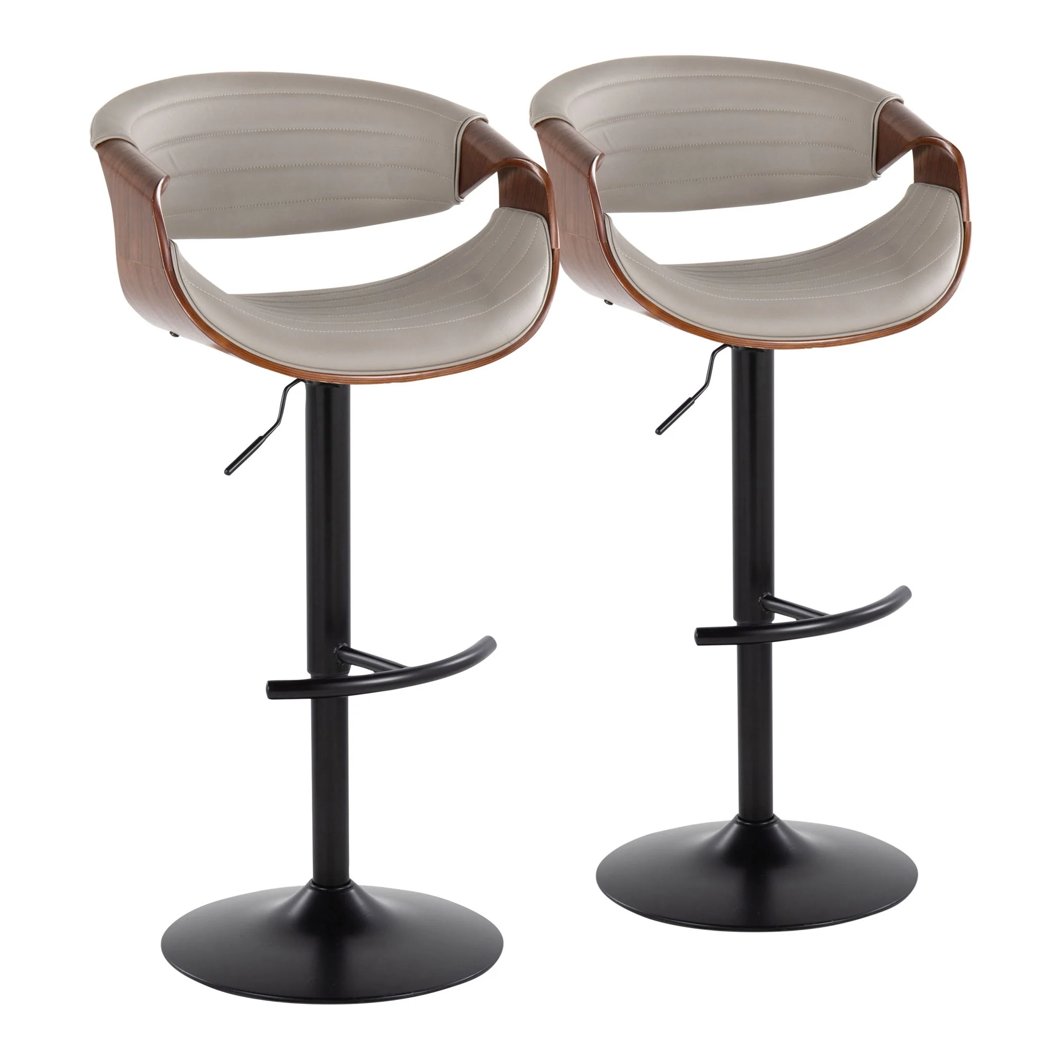 Symphony - Mid Century Modern Adjustable Barstool With Swivel With Rounded T Footrest (Set of 2) - Image 3