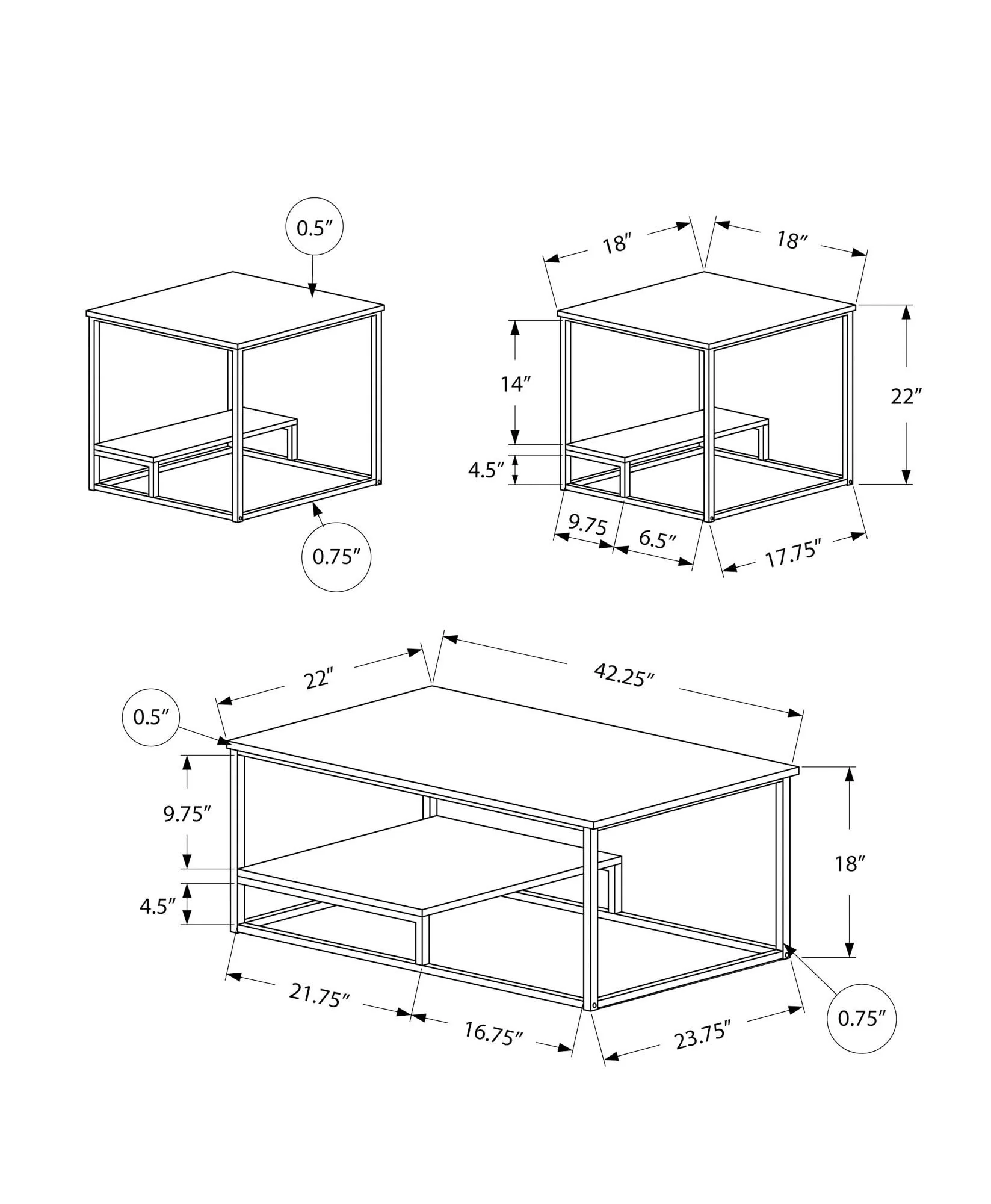 Table Set, Coffee, End, Side, Accent, Living Room, Contemporary & Modern (Set of 3) - Image 7