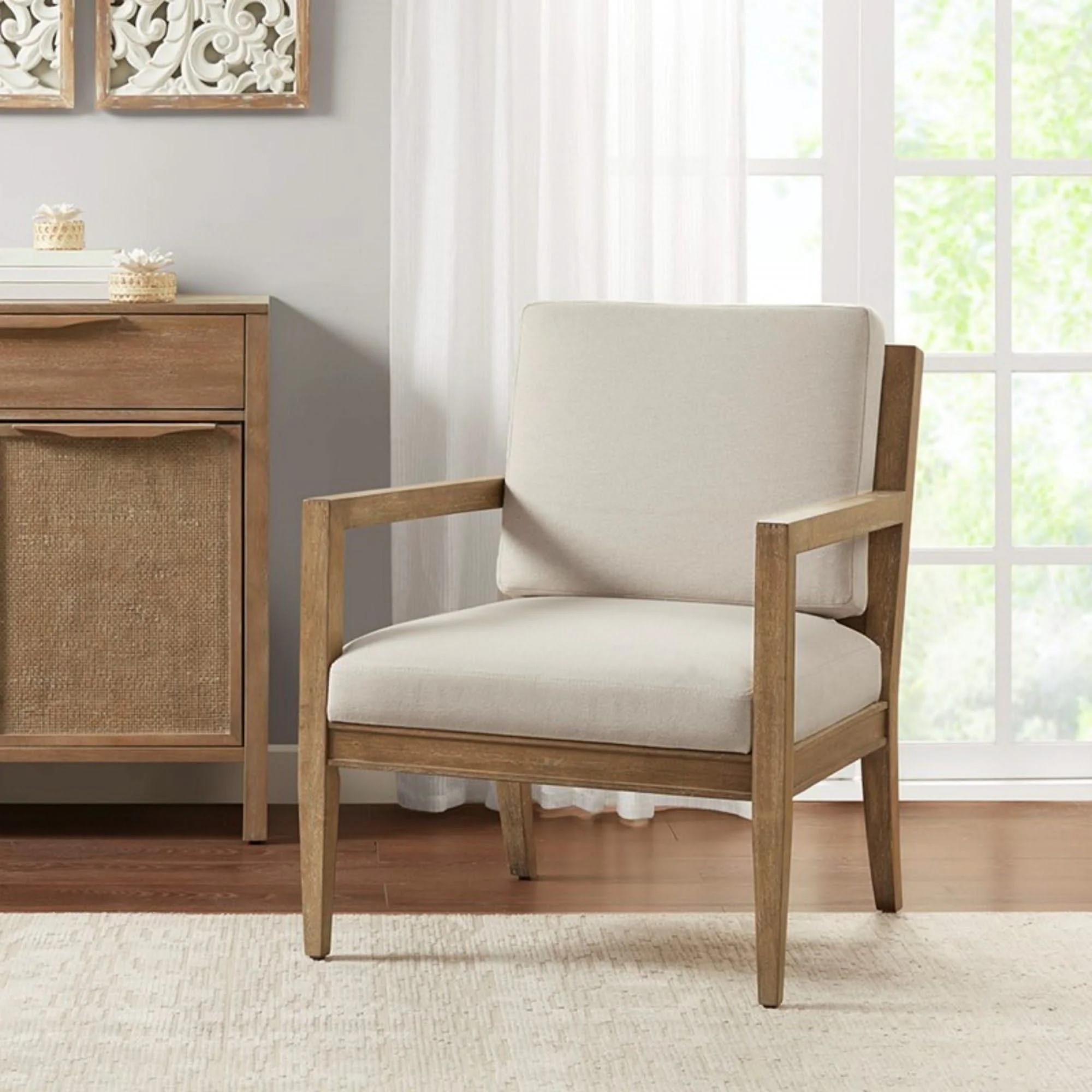 Tage - Upholstered Accent Armchair With Slatted Back Design - Ivory - Image 3