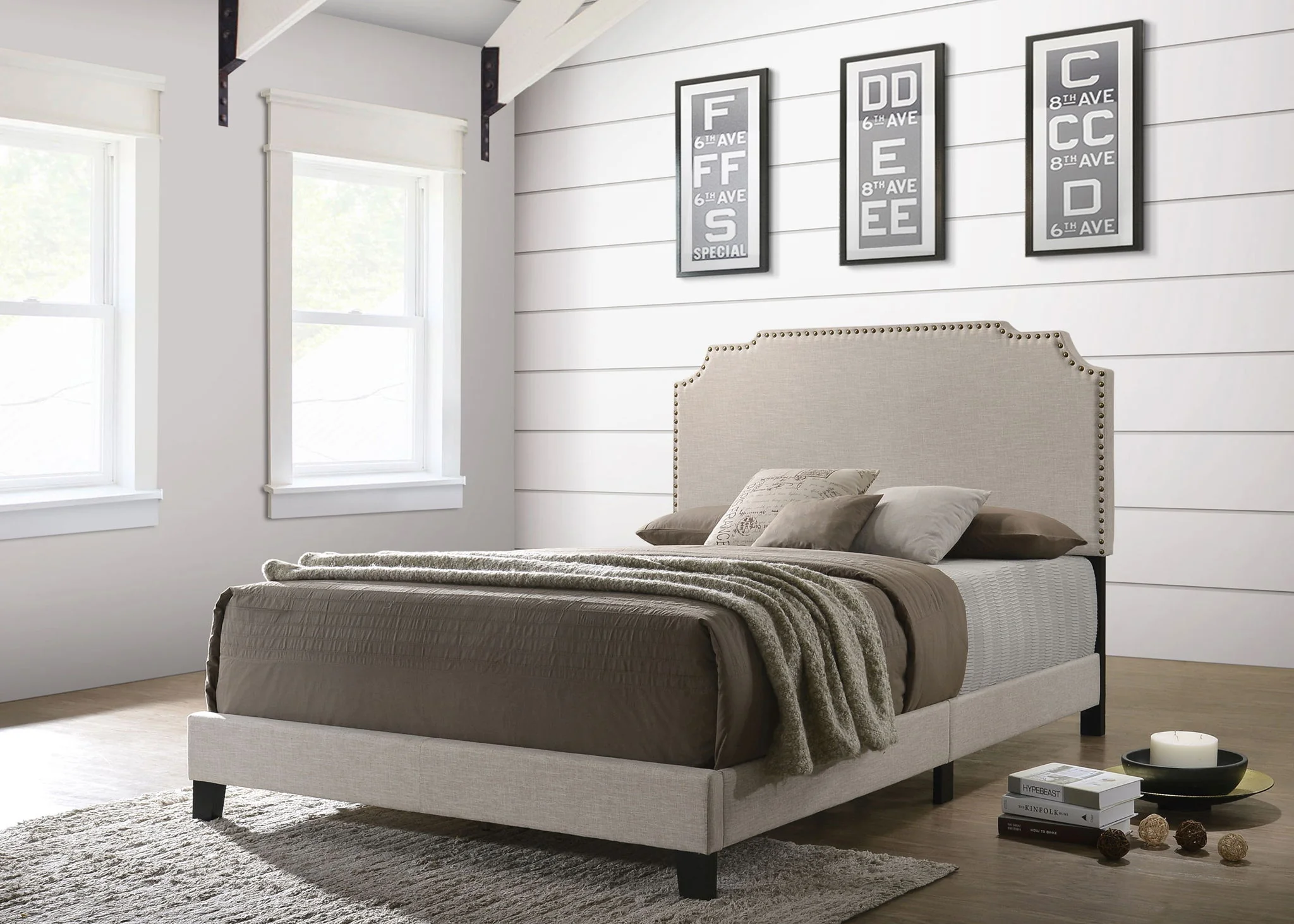 Tamarac Upholstered Eastern King Panel Bed Beige - Image 4