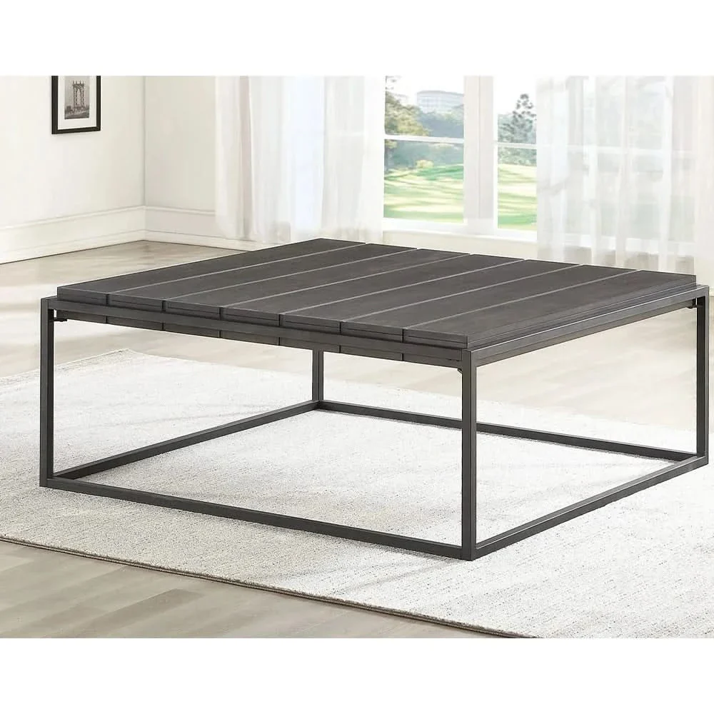 Tekoa Walnut and Dark Gray Contemporary Coffee Table with Plank Top - Image 2