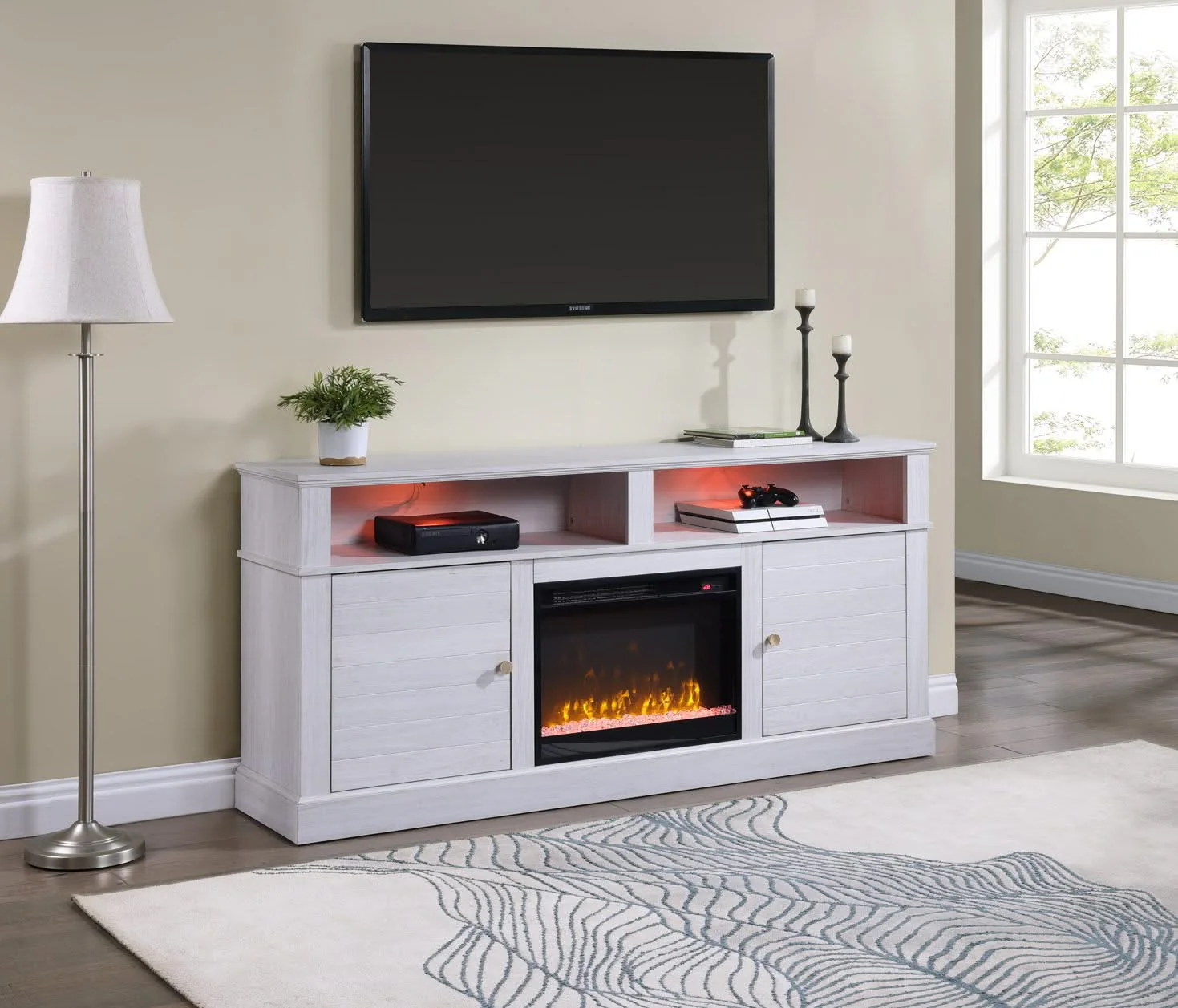 Terra - TV Stand Console With Fireplace - White Walnut - Image 2