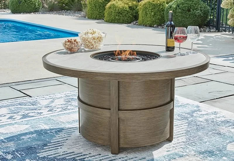Texas Ranch Outdoor All Weather 5 PC Round Fire Pit Table Set Includes 4 Swivel Glider Chairs - Image 3