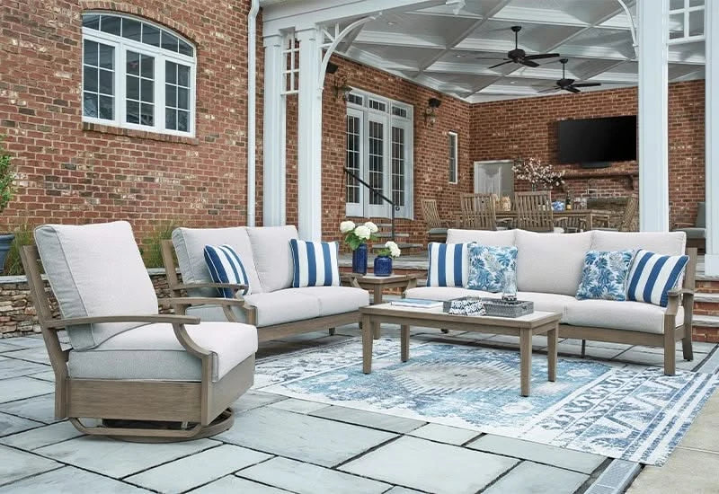 Texas Ranch Outdoor All Weather Sofa with Cushions and Throw Pillows - Image 9