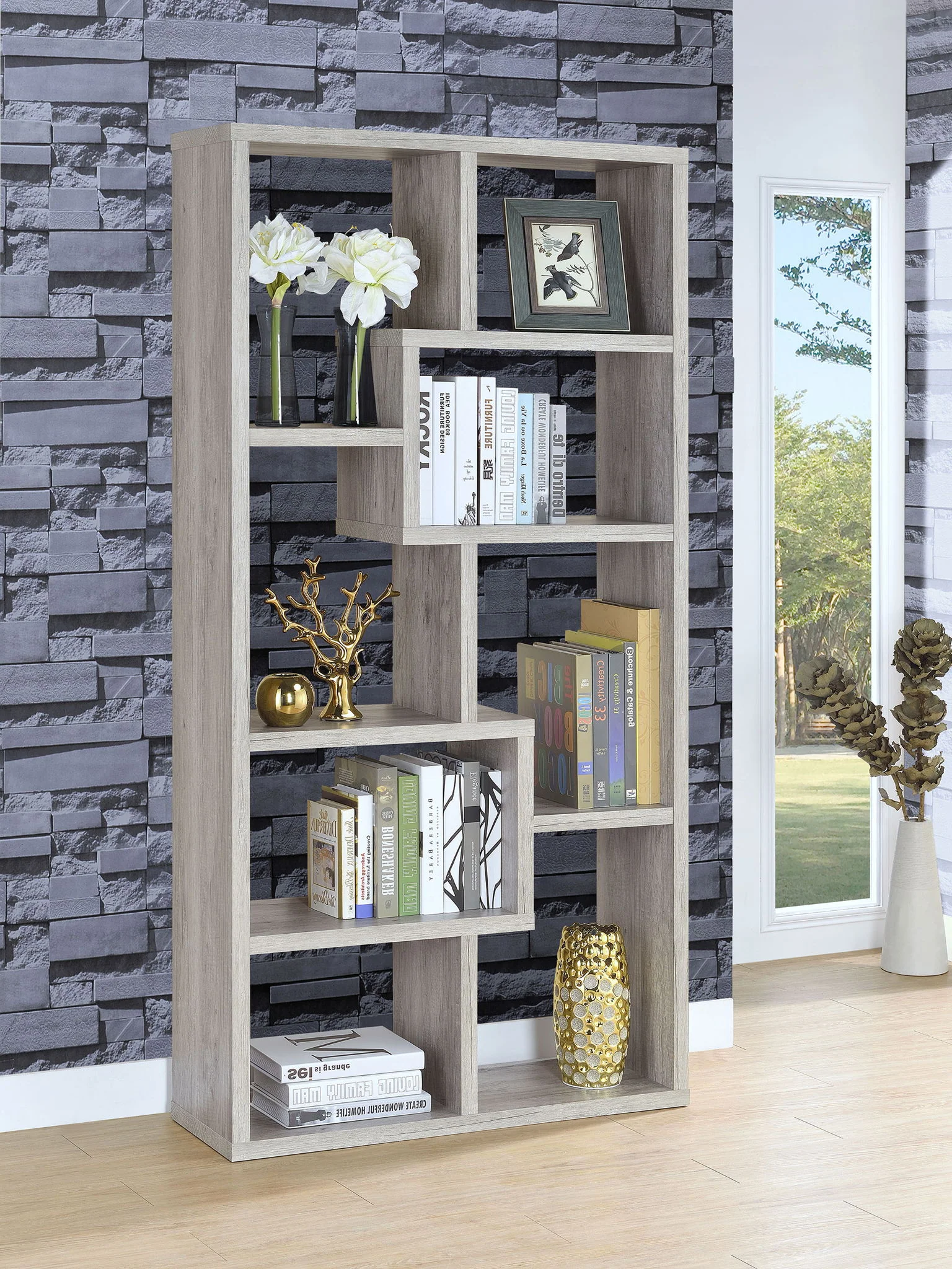 Theo 71-inch 6-shelf Bookshelf Grey Driftwood - Image 2