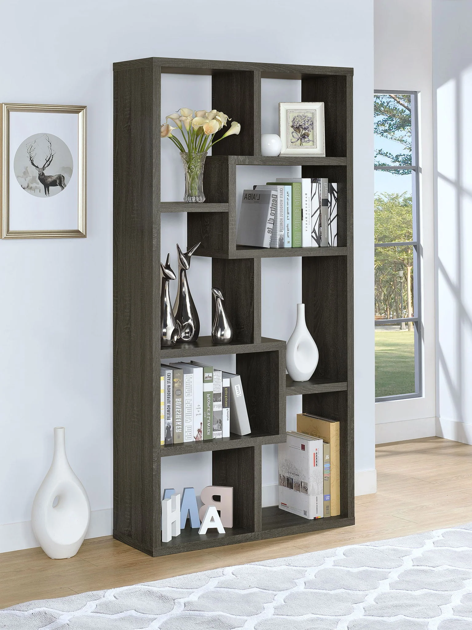 Theo 71-inch 6-shelf Bookshelf Weathered Grey - Image 2