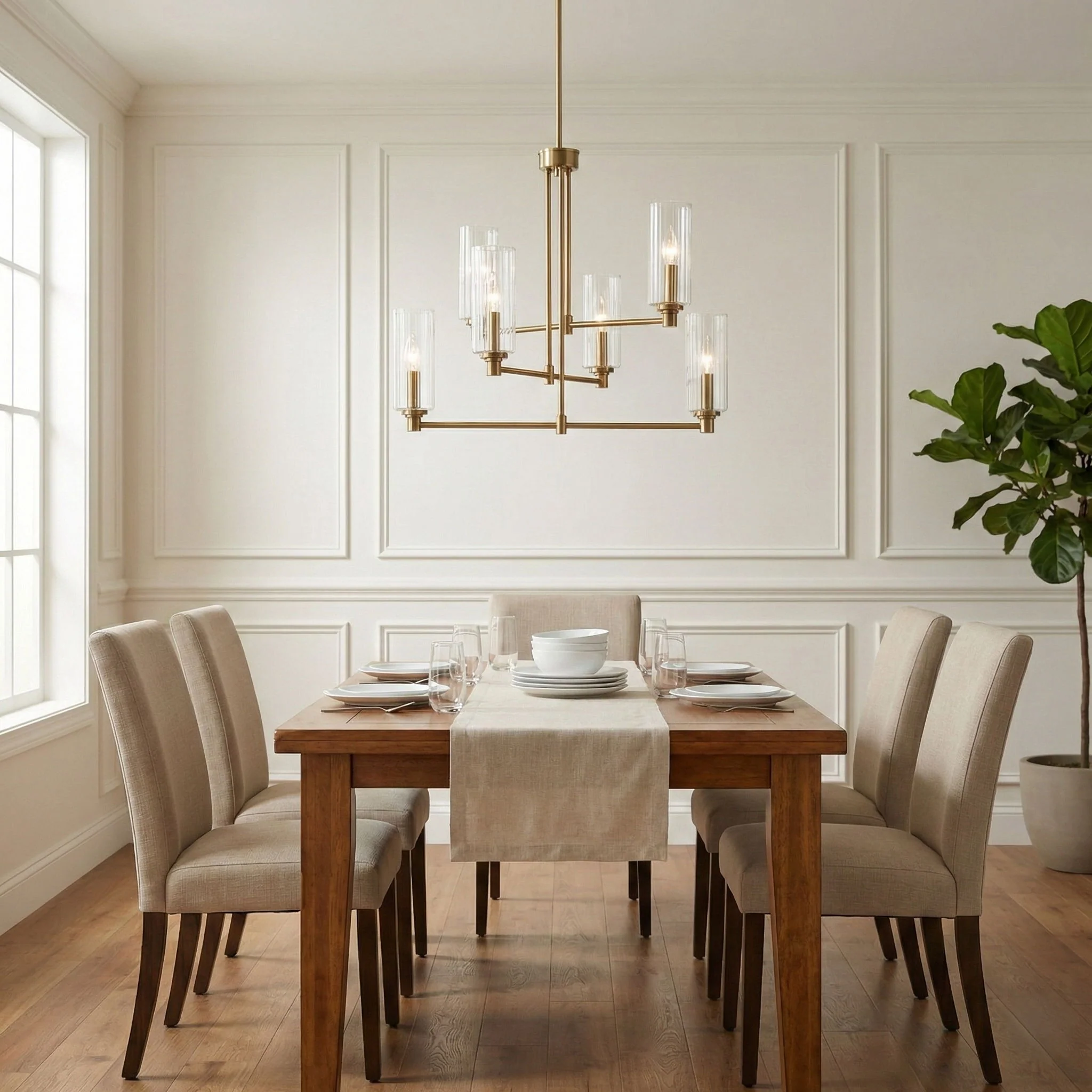 Timeless - 6 Lights Chandelier With Clear Ribbed Satin - Antique Brass / Clear / Gold - Image 4