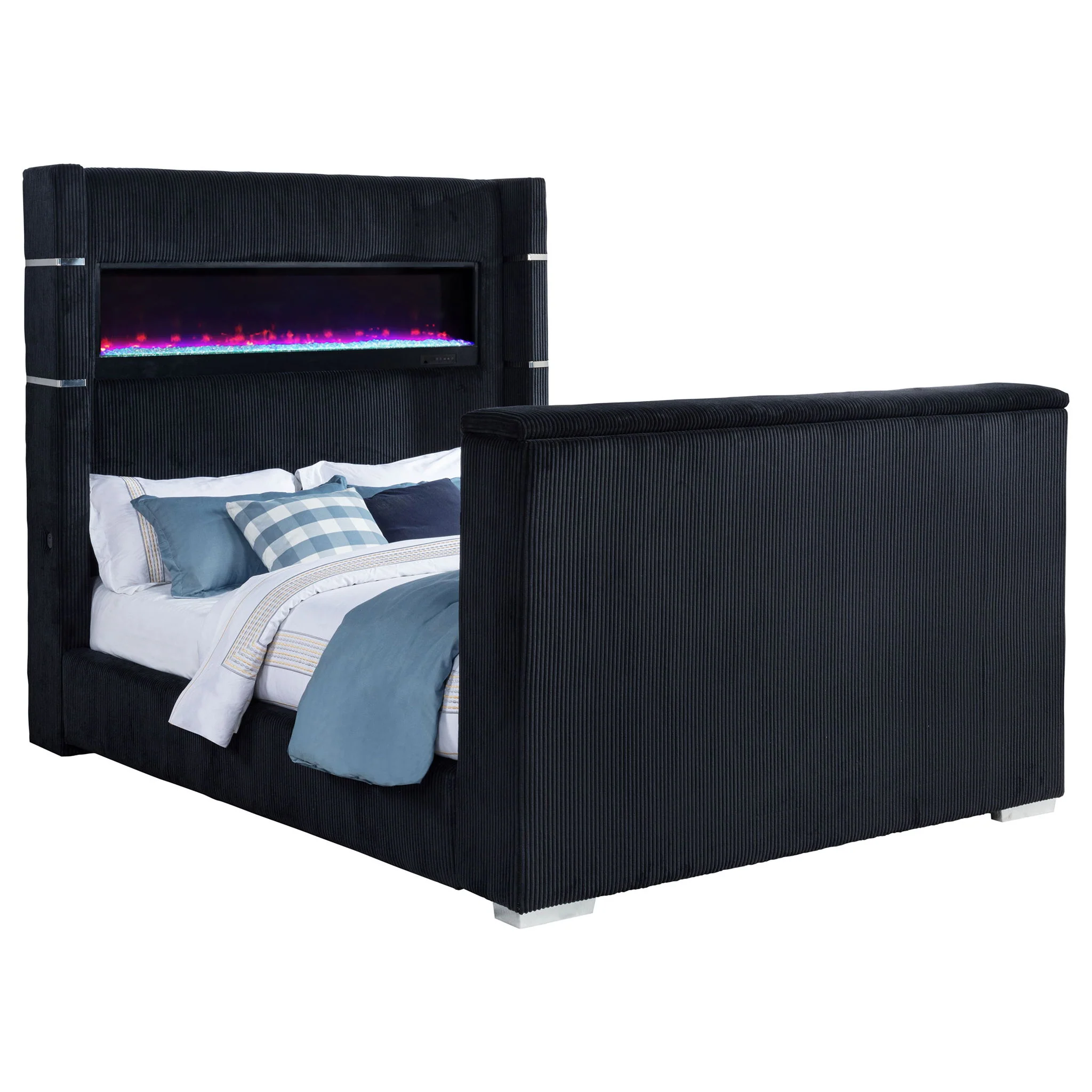 Tisdall Queen Flame Visualizer Wingback TV Bed Black - Image 2