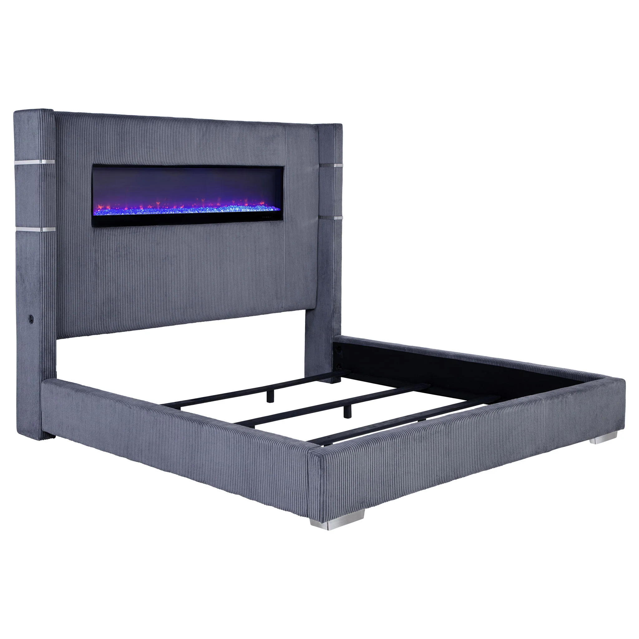 Tisdall Upholstered Eastern King Flame Visualizer Bed Grey