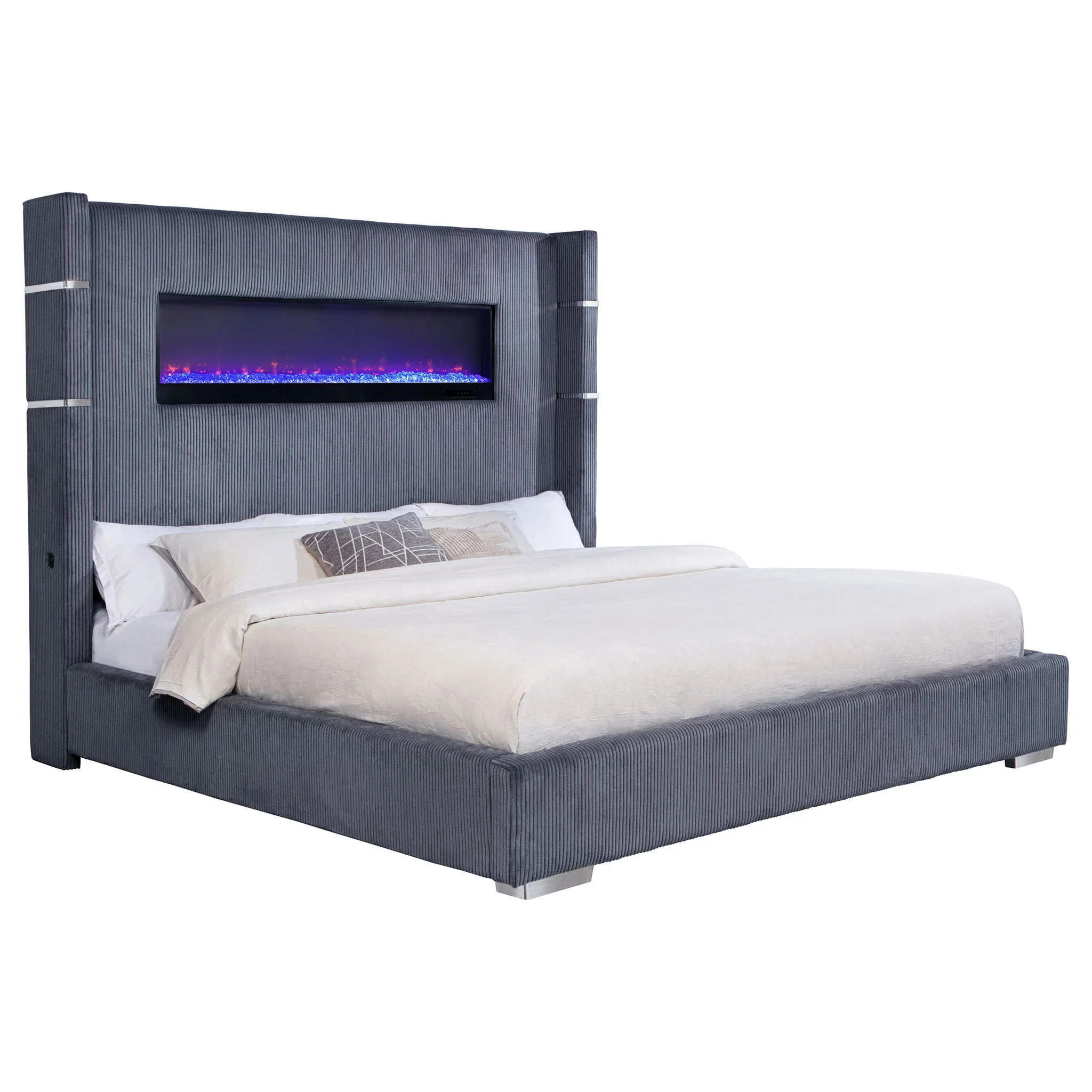 Tisdall Upholstered Eastern King Flame Visualizer Bed Grey - Image 2