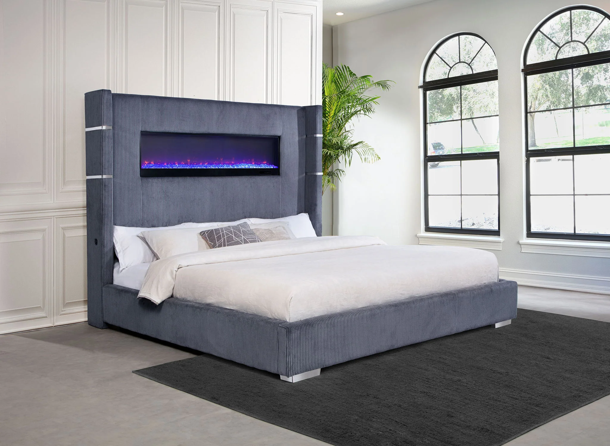 Tisdall Upholstered Eastern King Flame Visualizer Bed Grey - Image 4