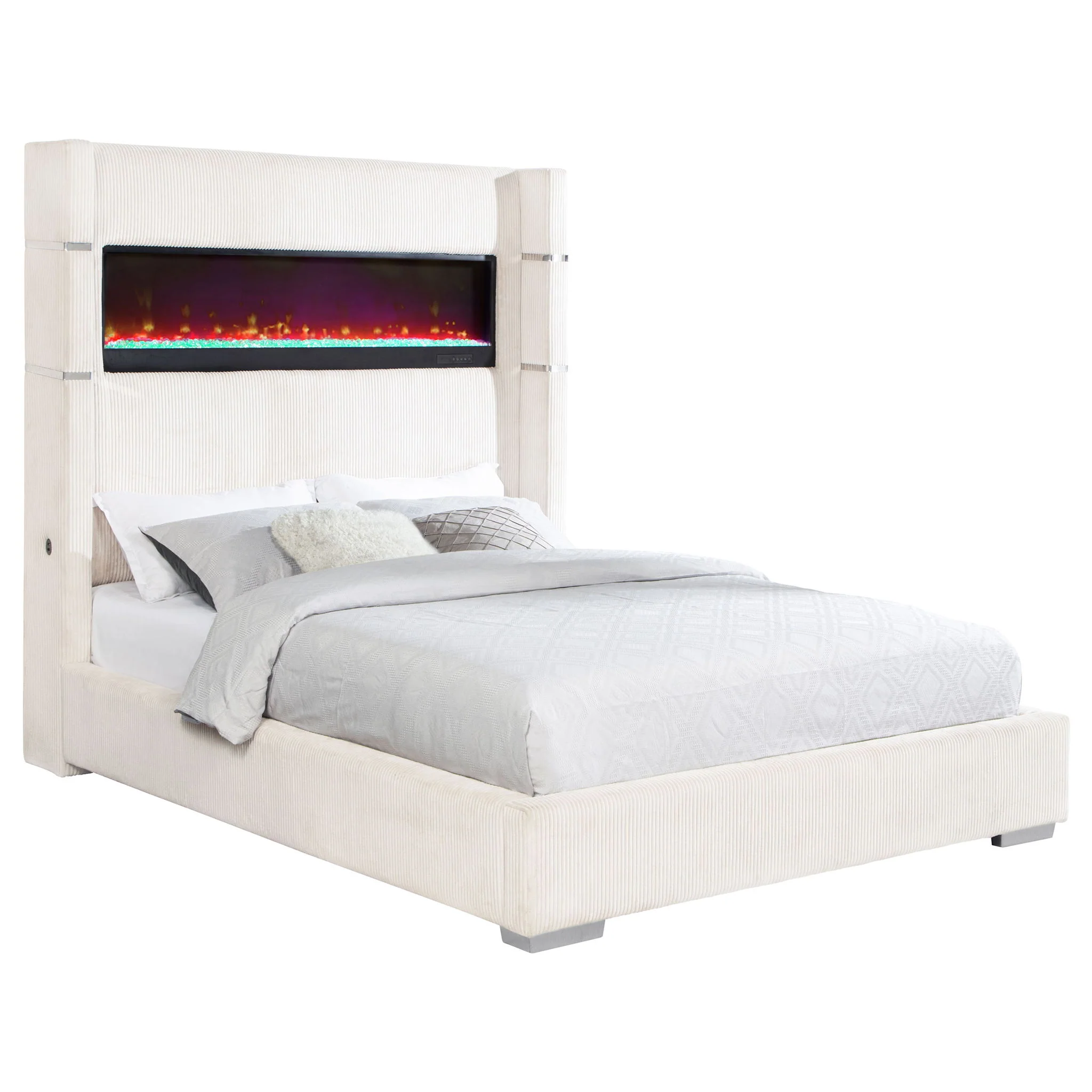 Tisdall Upholstered Queen Flame Visualizer Bed Cream - Image 2