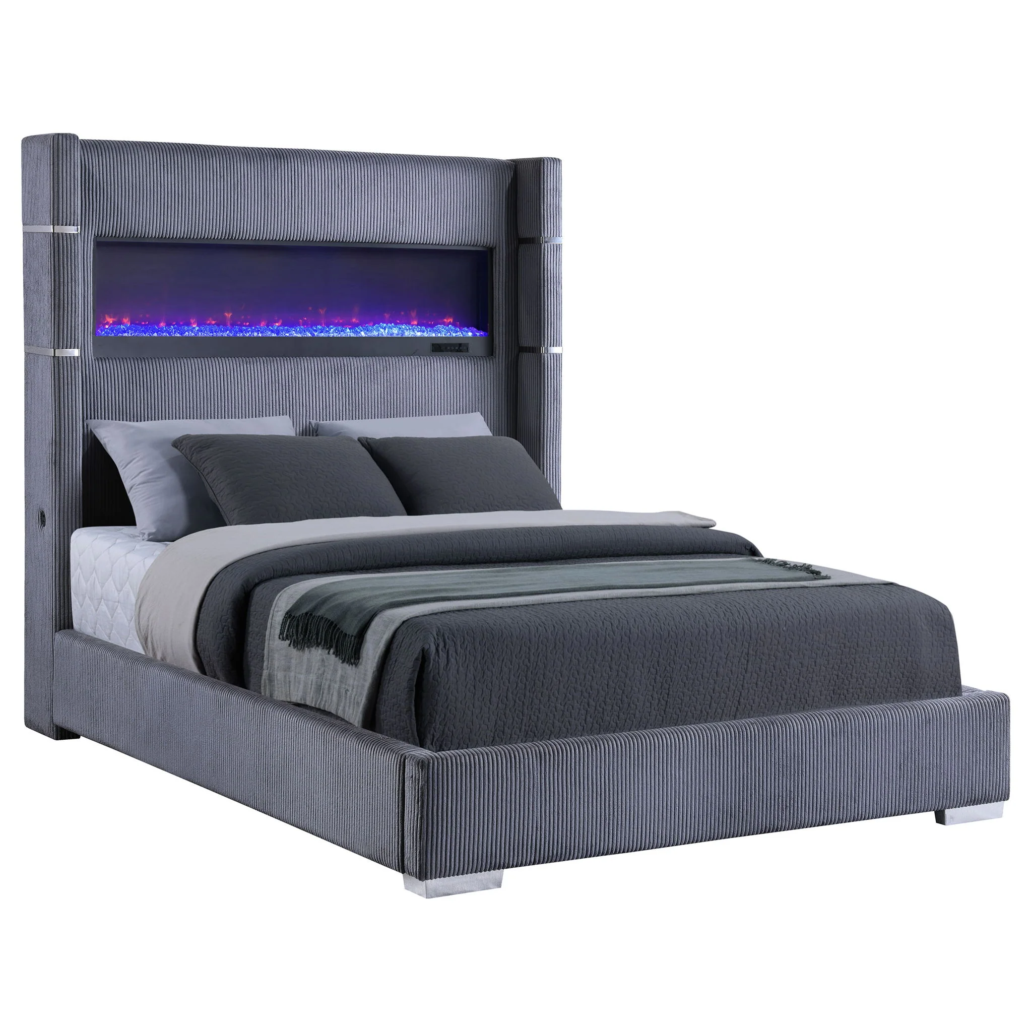 Tisdall Upholstered Queen Flame Visualizer Bed Grey - Image 4