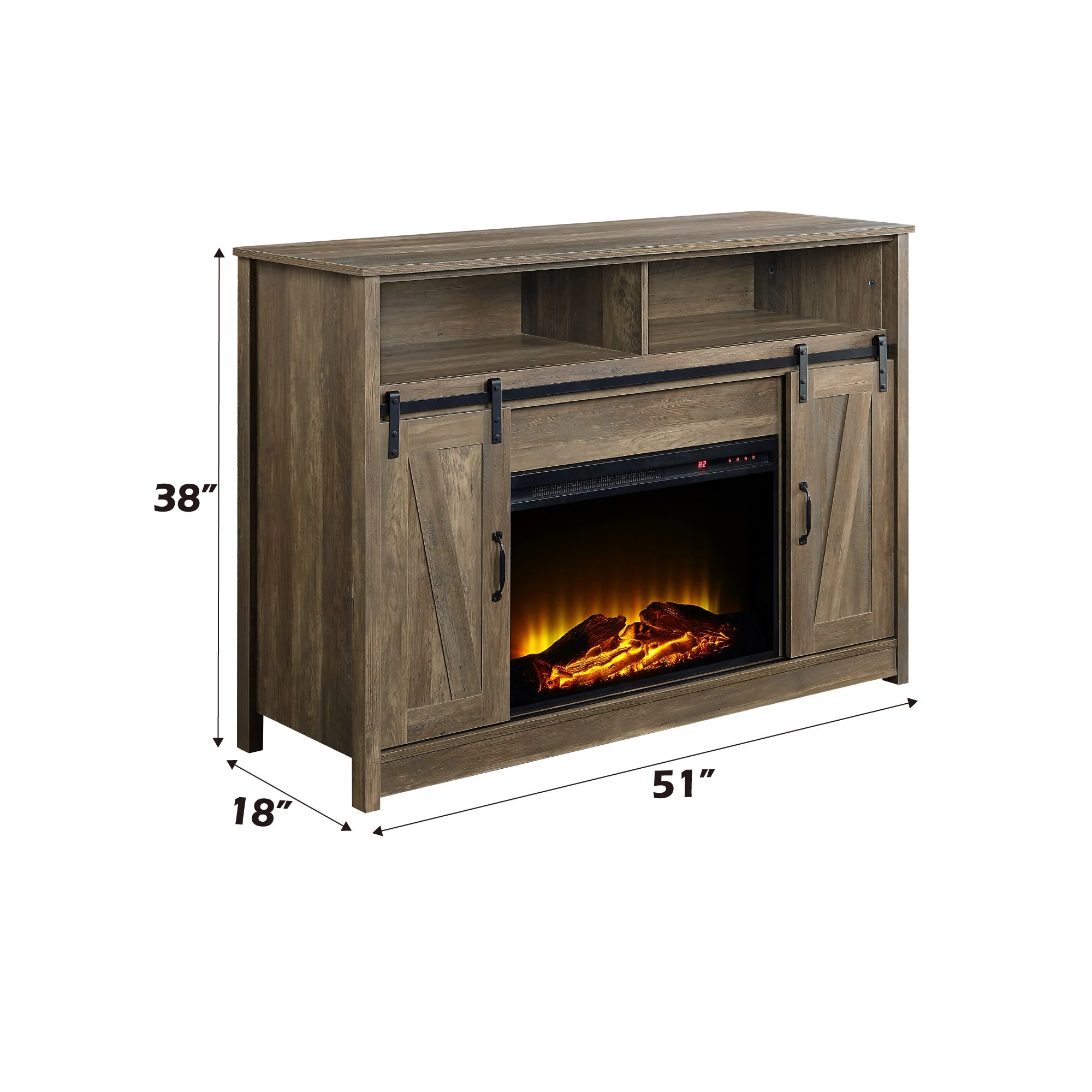 Tobias - Fireplace With Shelf Storage - Oak - Image 3