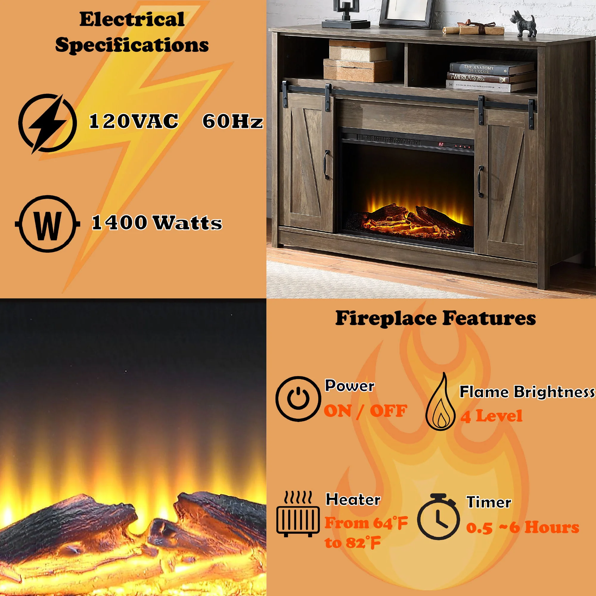 Tobias - Fireplace With Shelf Storage - Oak - Image 4