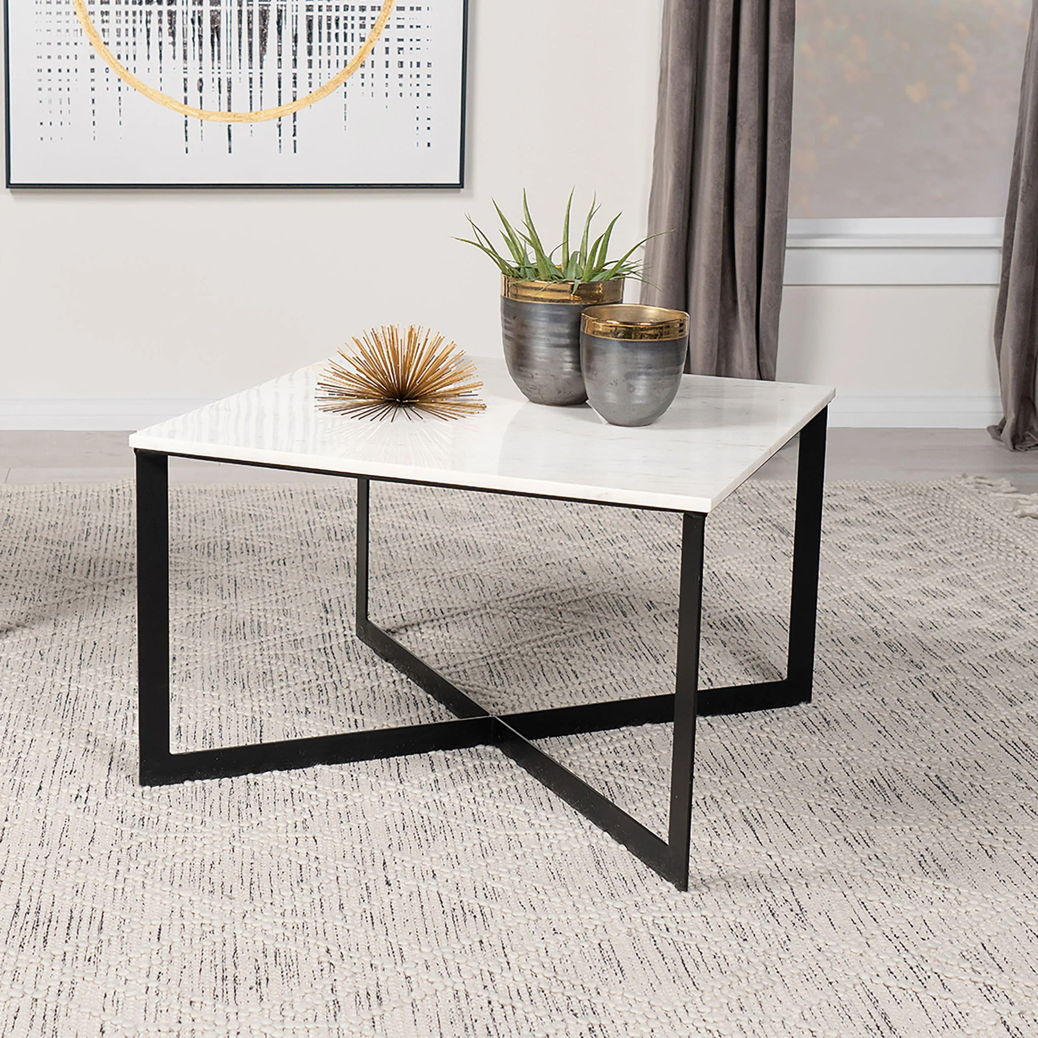 Tobin Square Marble Top Coffee Table White and Black - Image 3