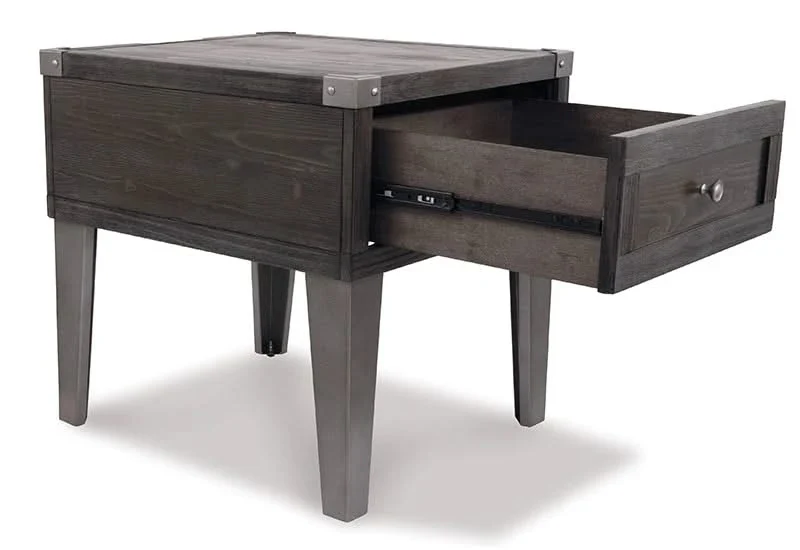 Toldeo Gray Modern Rustic Rectangular End Table with USB Ports and Outlets - Image 6