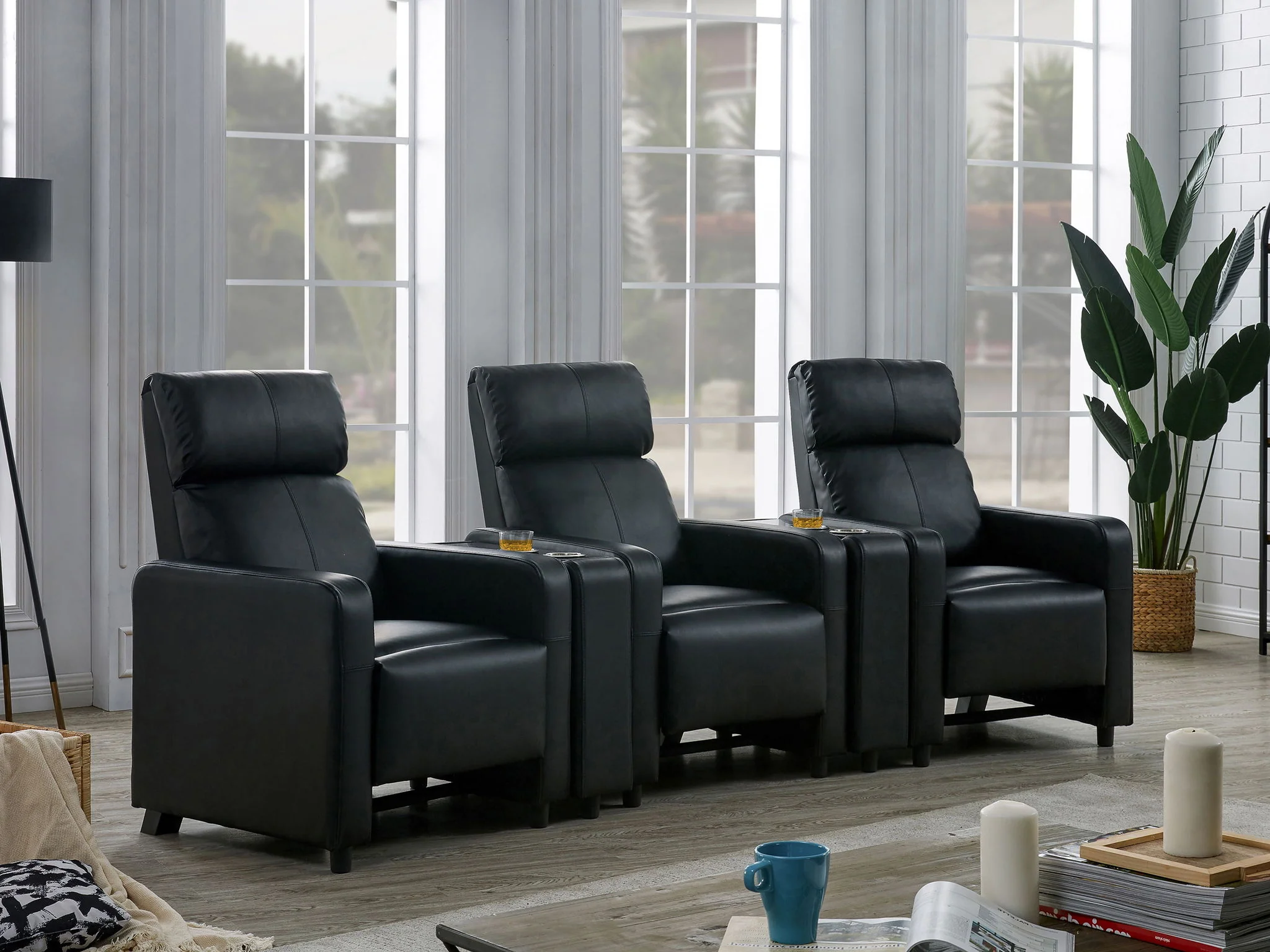 Toohey Upholstered Tufted Recliner Living Room Set Black - Image 3